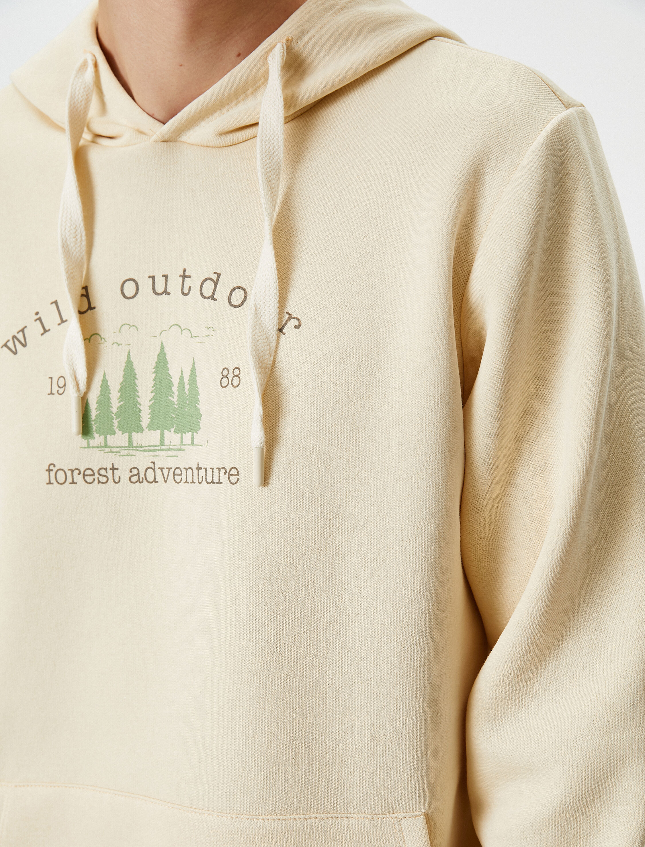 Slogan Baskılı Hoodie Kanguru Cepli Manzara Detaylı Şardonlu