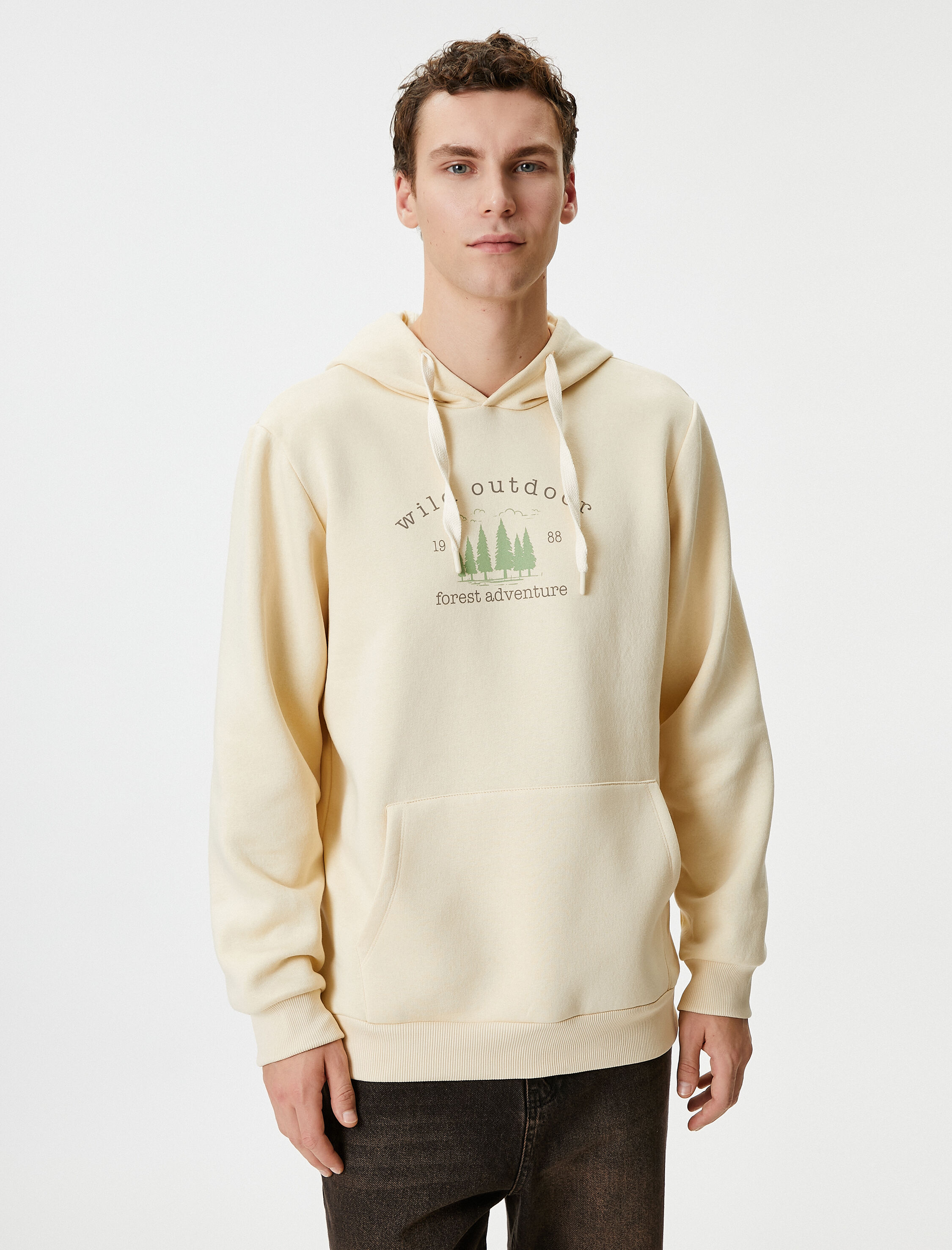 Slogan Baskılı Hoodie Kanguru Cepli Manzara Detaylı Şardonlu