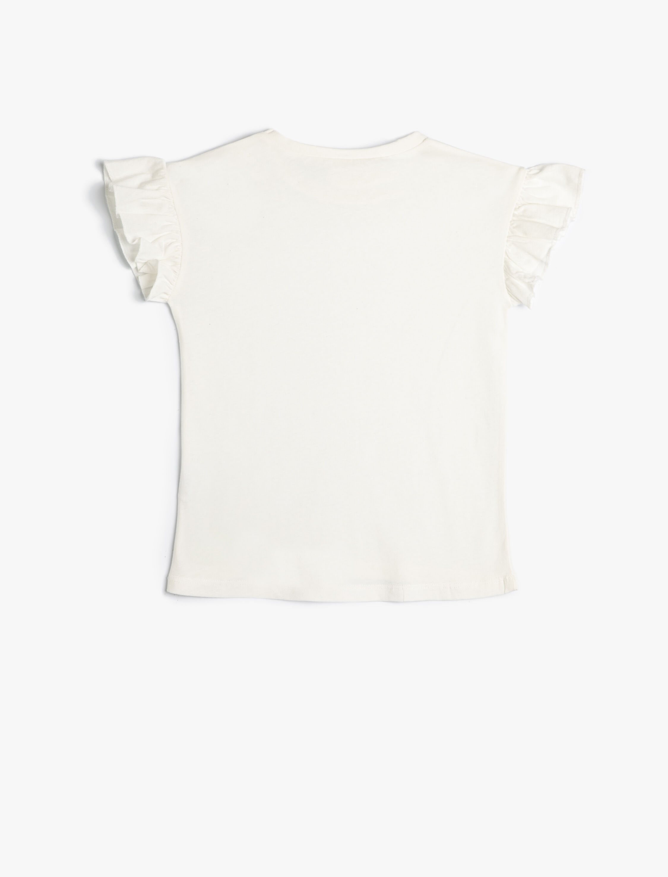  Kız Çocuk Basic Tişört Bisiklet Yaka Fırfır Kollu Pamuklu