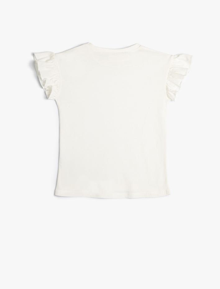 Kız Çocuk Basic Tişört Bisiklet Yaka Fırfır Kollu Pamuklu