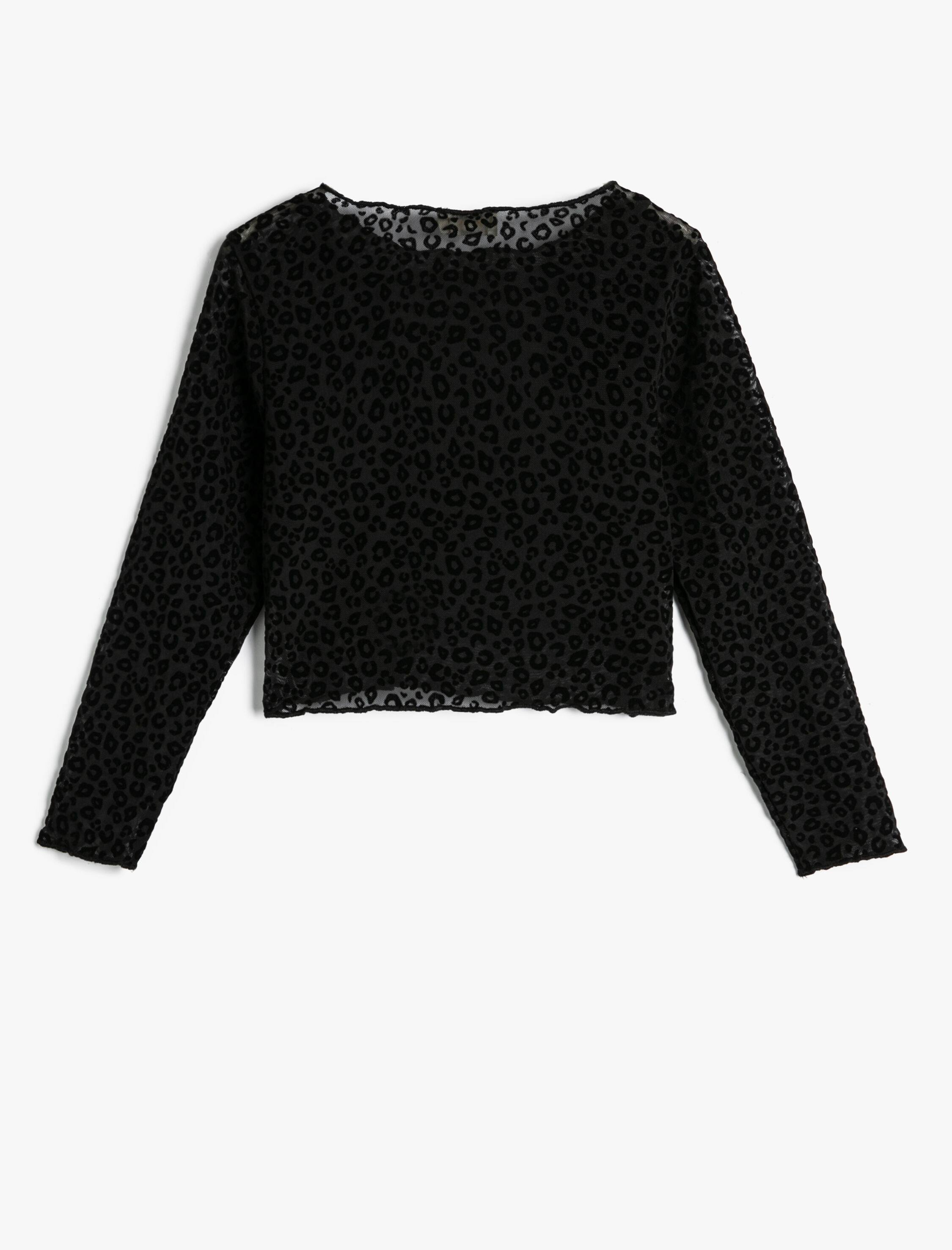  Kız Çocuk Crop Tişört Uzun Kollu Leopar Desenli Bisiklet Yaka