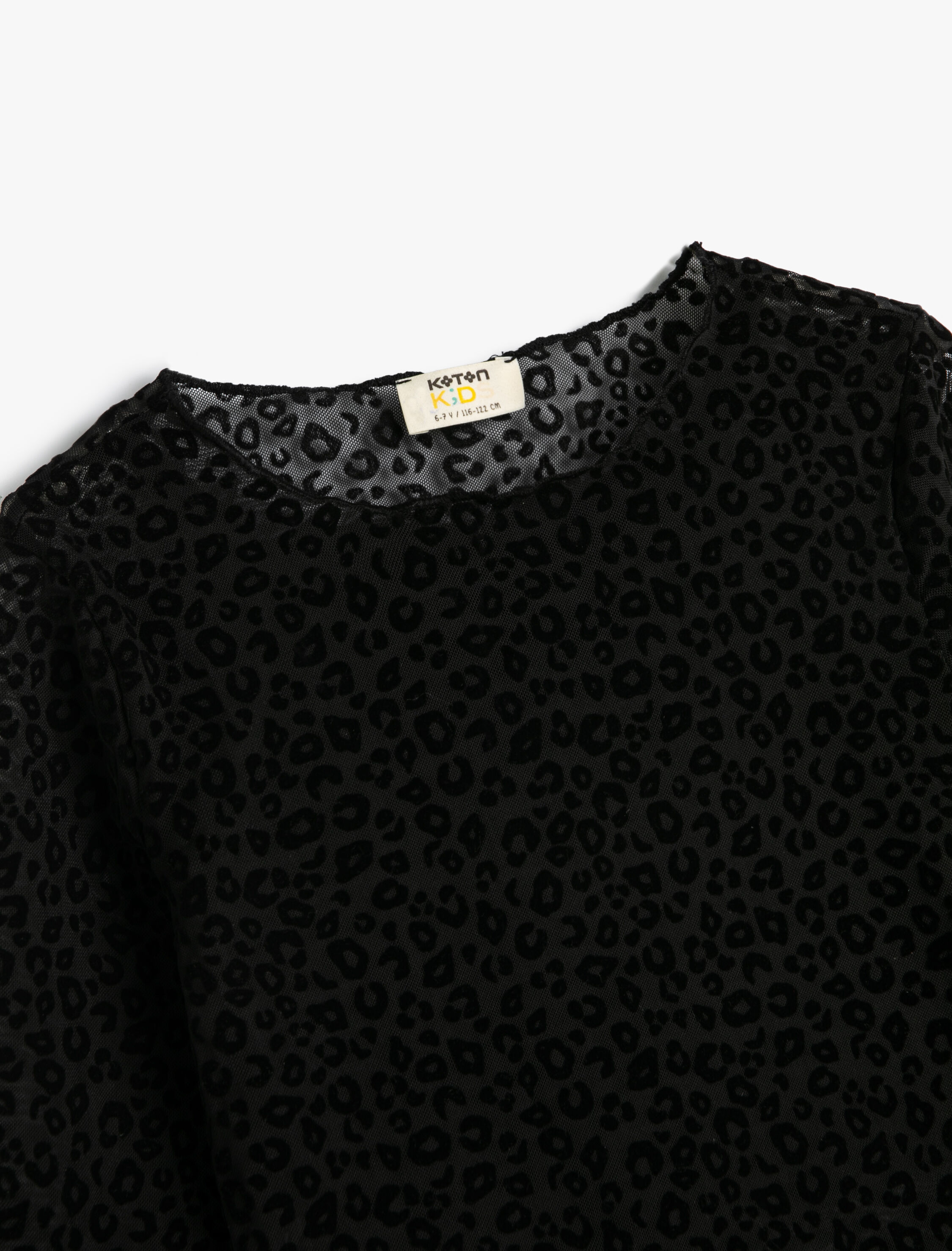  Kız Çocuk Crop Tişört Uzun Kollu Leopar Desenli Bisiklet Yaka