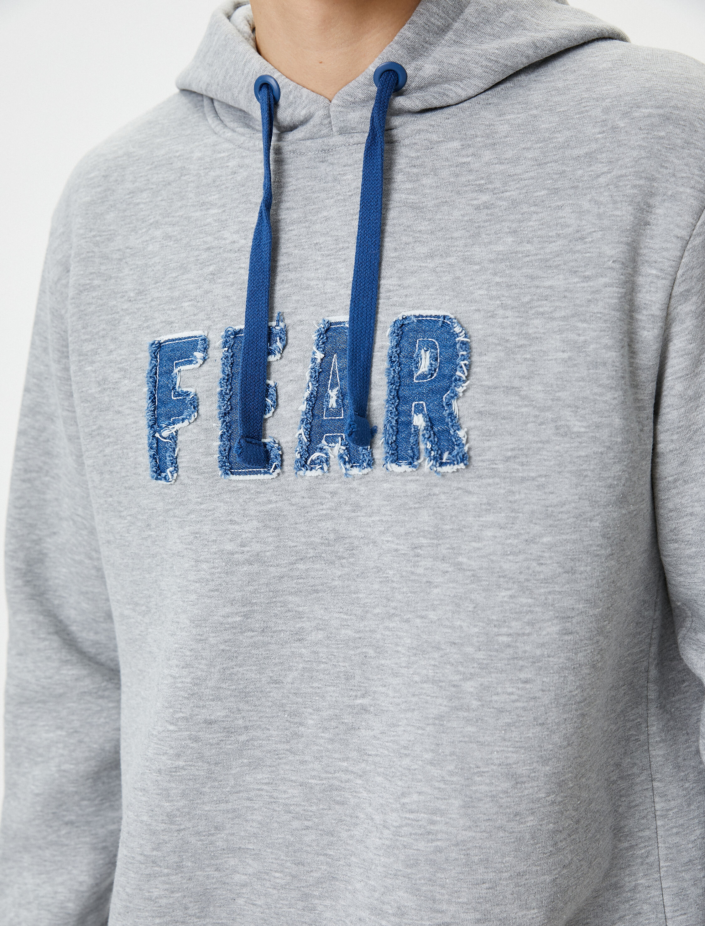   Kapşonlu Sweatshirt Slogan İşlemeli Uzun Kollu Şardonlu