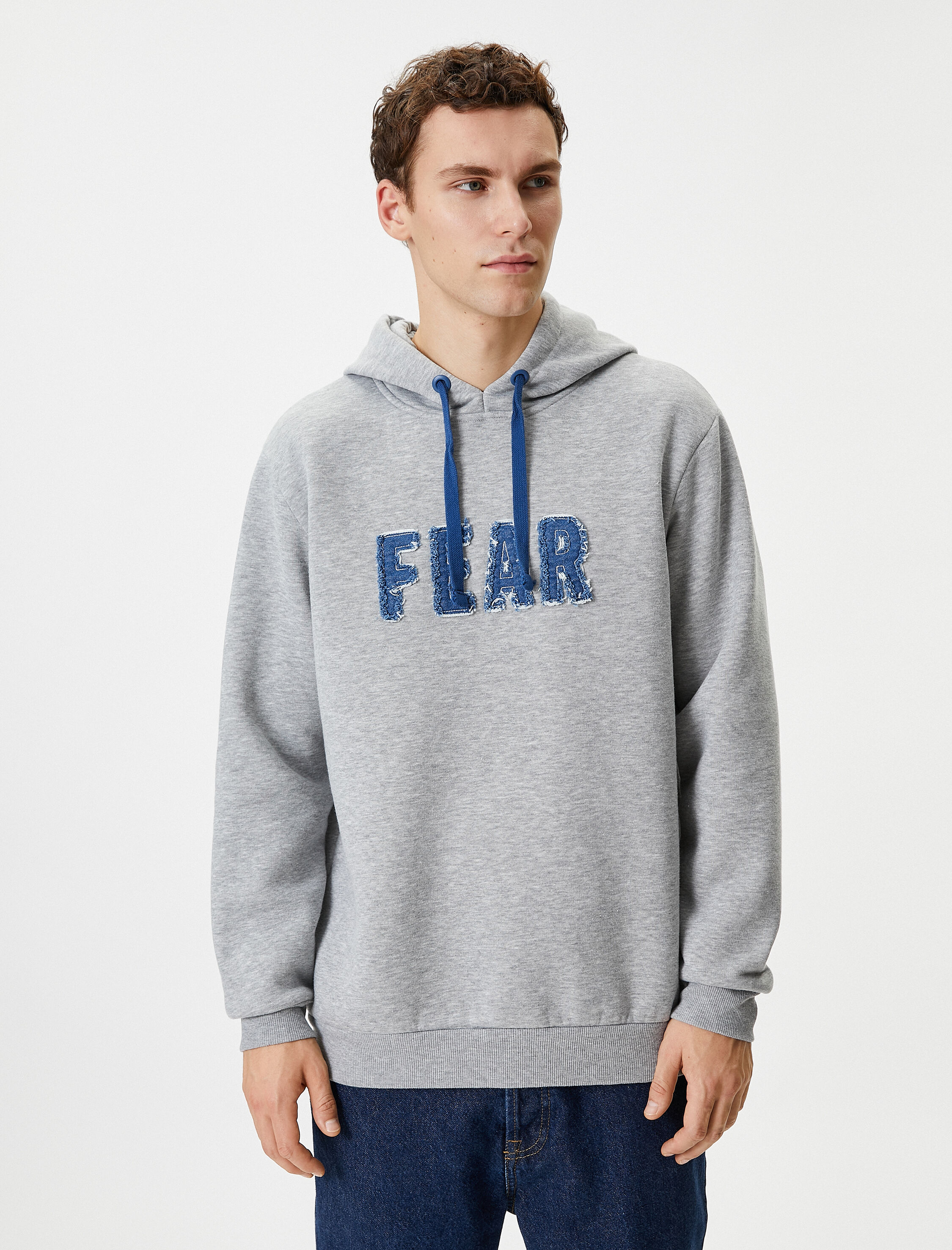   Kapşonlu Sweatshirt Slogan İşlemeli Uzun Kollu Şardonlu