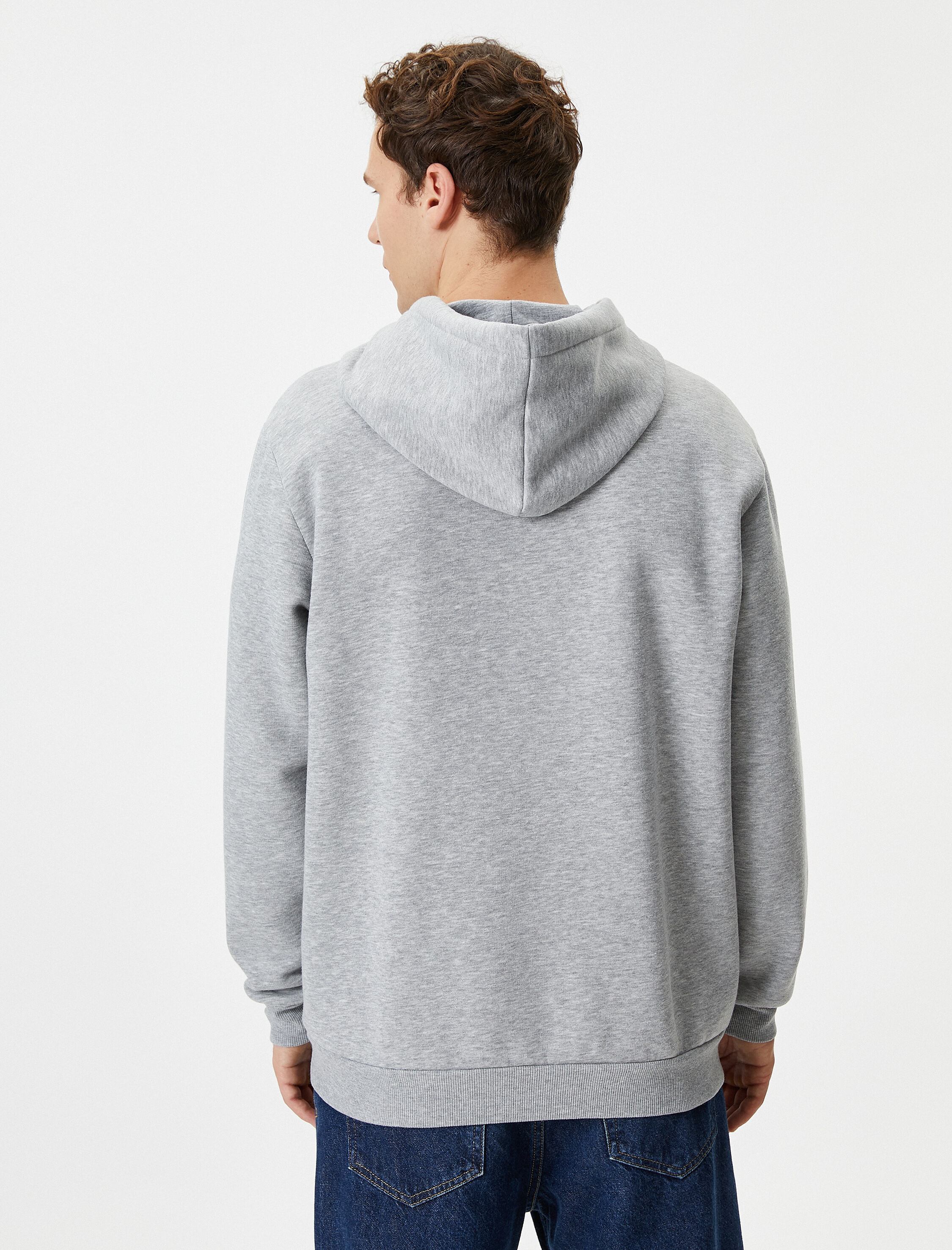   Kapşonlu Sweatshirt Slogan İşlemeli Uzun Kollu Şardonlu