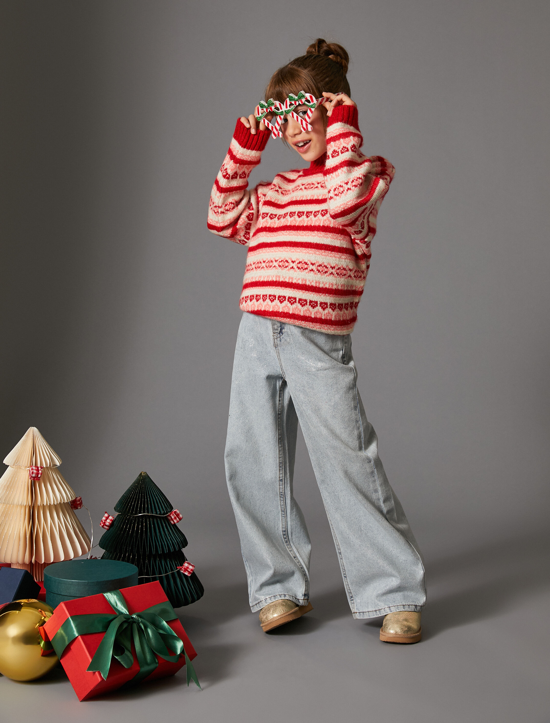  Kız Çocuk Kazak Uzun Kollu Desenli