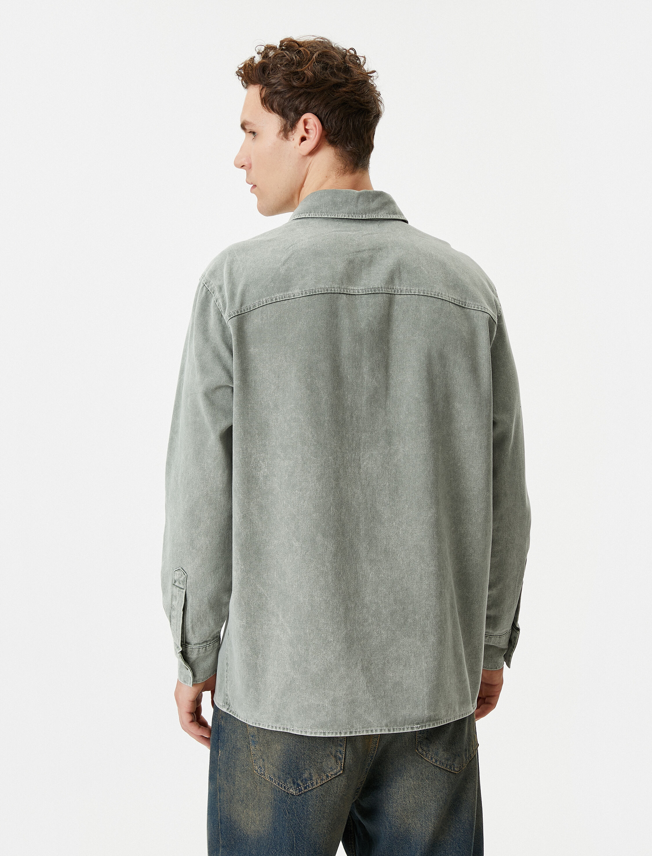   Yıkamalı Gömlek Uzun Kollu Klasik Yaka Cep Detaylı Regular Fit