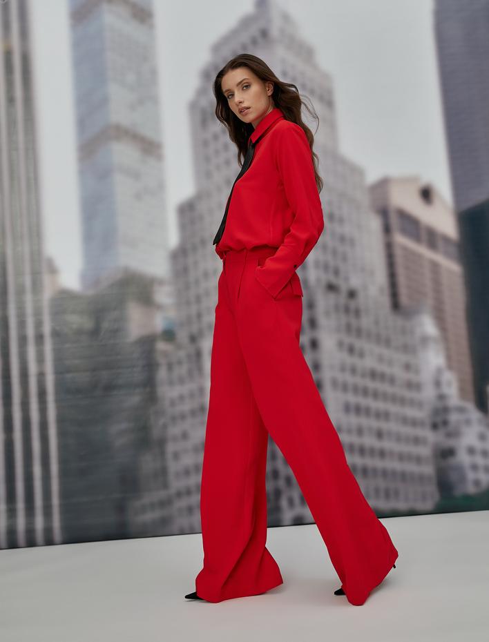  Palazzo Pantolon Normal Bel Pile Detaylı Cepli