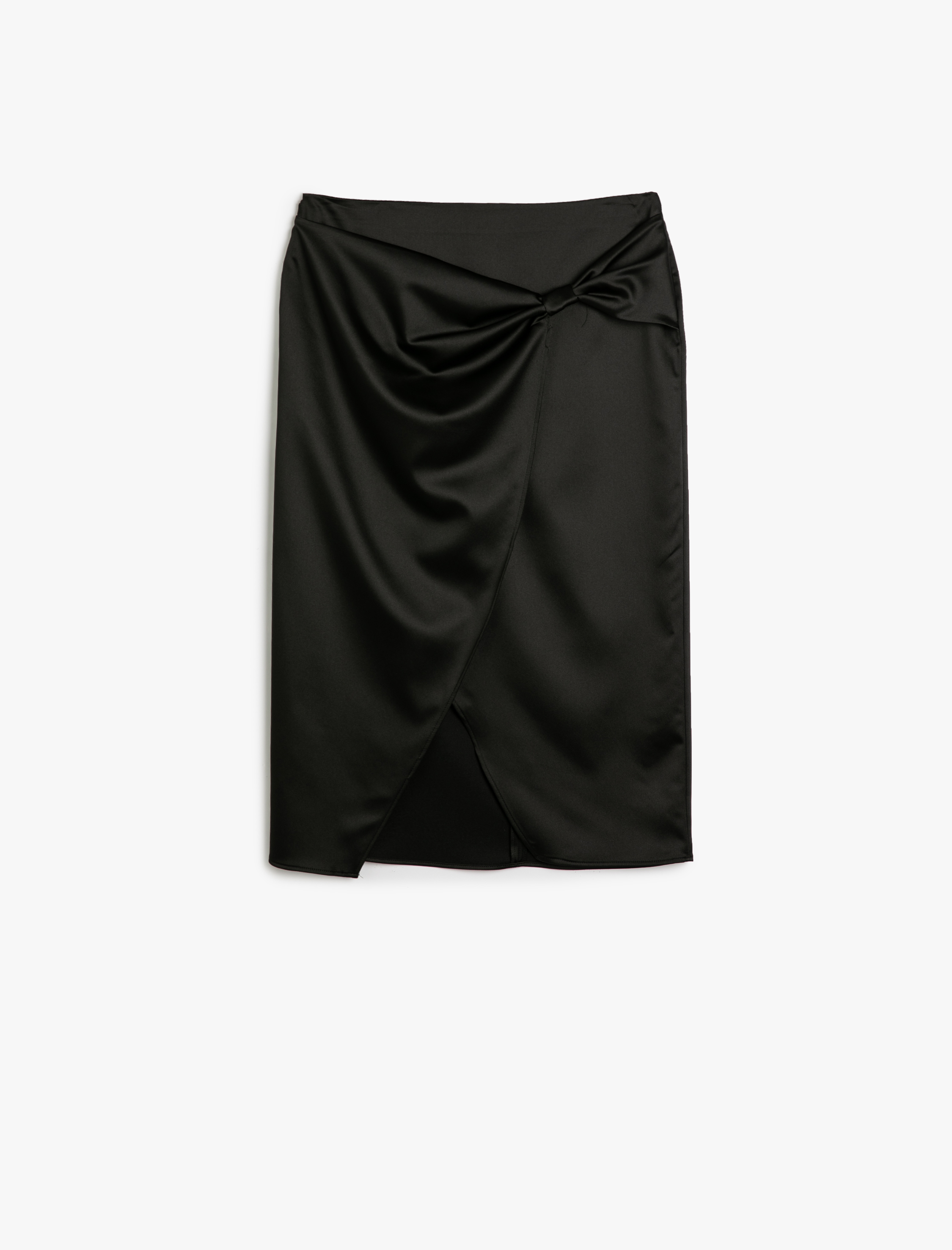   Saten Midi Etek Kruvaze Düğüm Detaylı