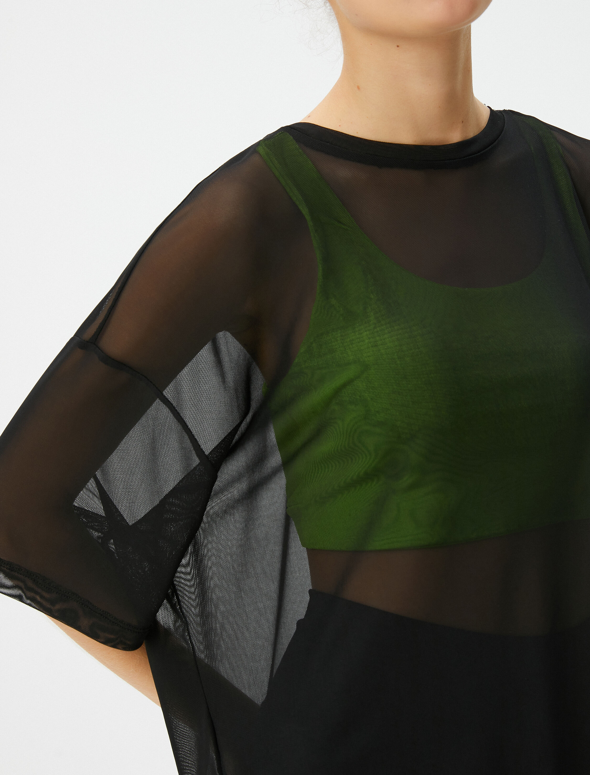   Tül Spor Tişört Oversize Kısa Kollu Bisiklet Yaka