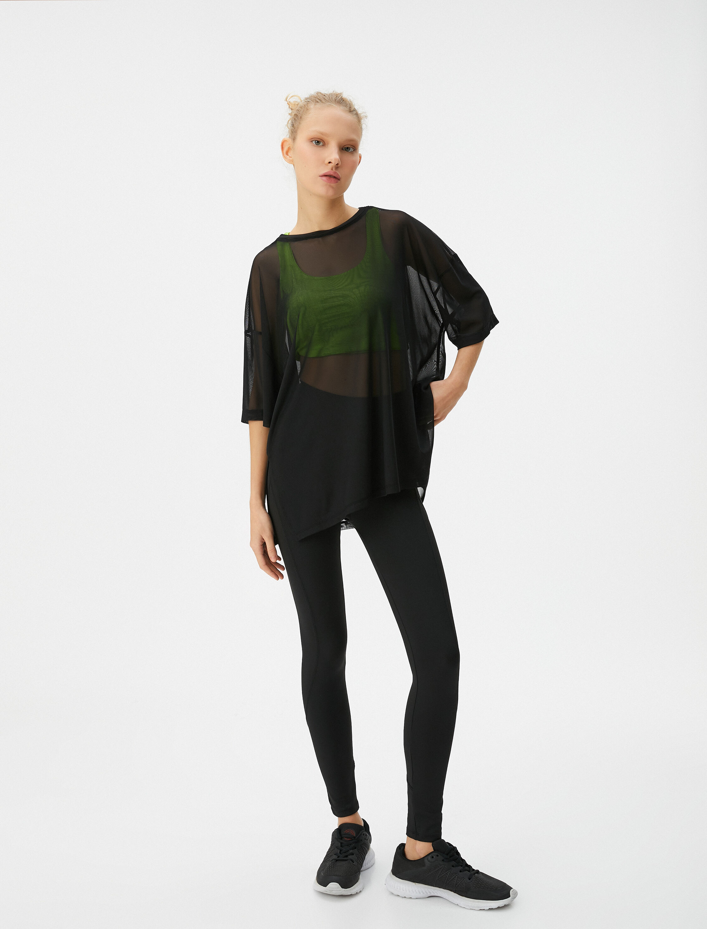   Tül Spor Tişört Oversize Kısa Kollu Bisiklet Yaka