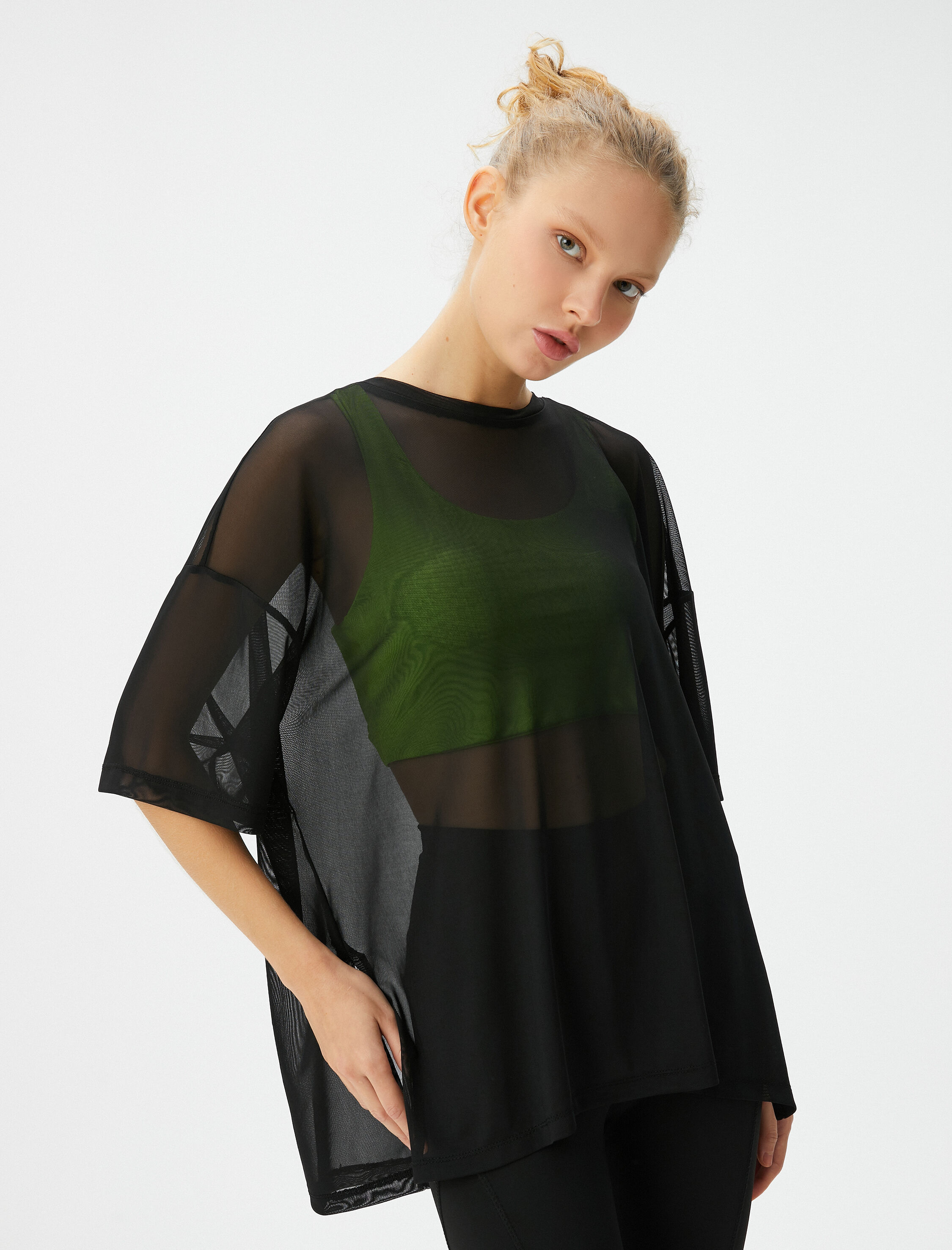   Tül Spor Tişört Oversize Kısa Kollu Bisiklet Yaka