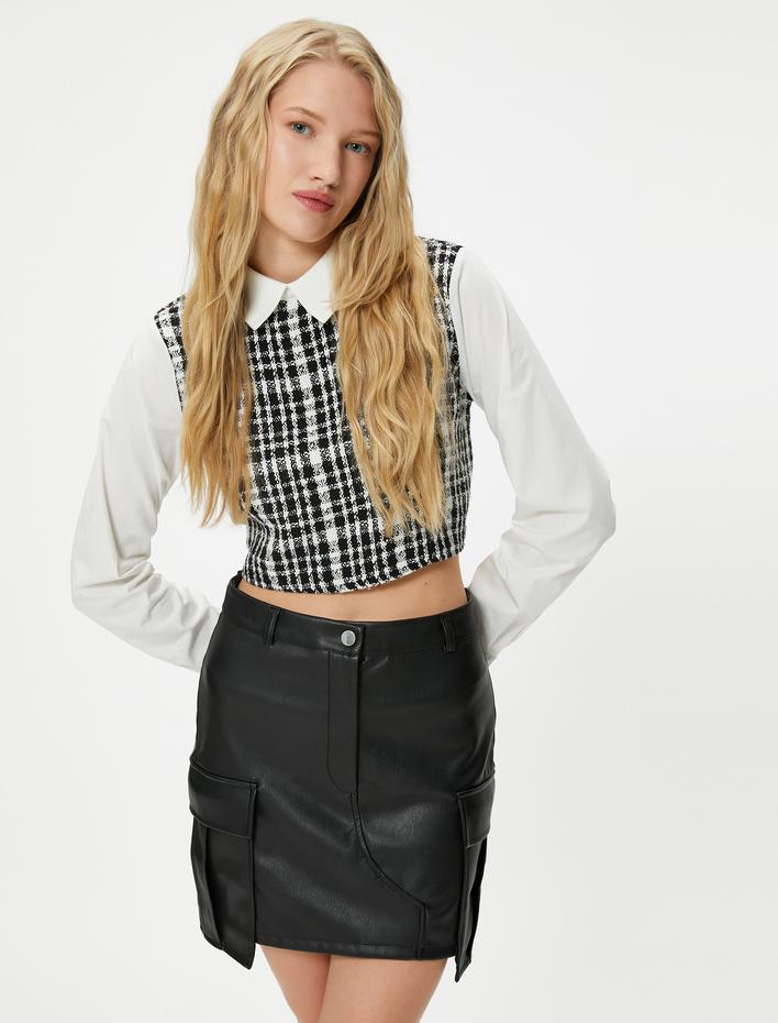  Kargo Suni Deri Mini Etek Cepli Standart Bel