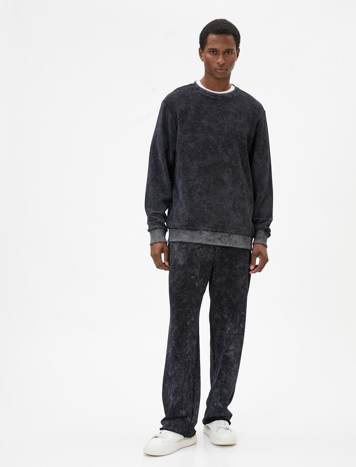  Yıkamalı Eşofman Altı Geniş Paça Beli Lastikli Cepli