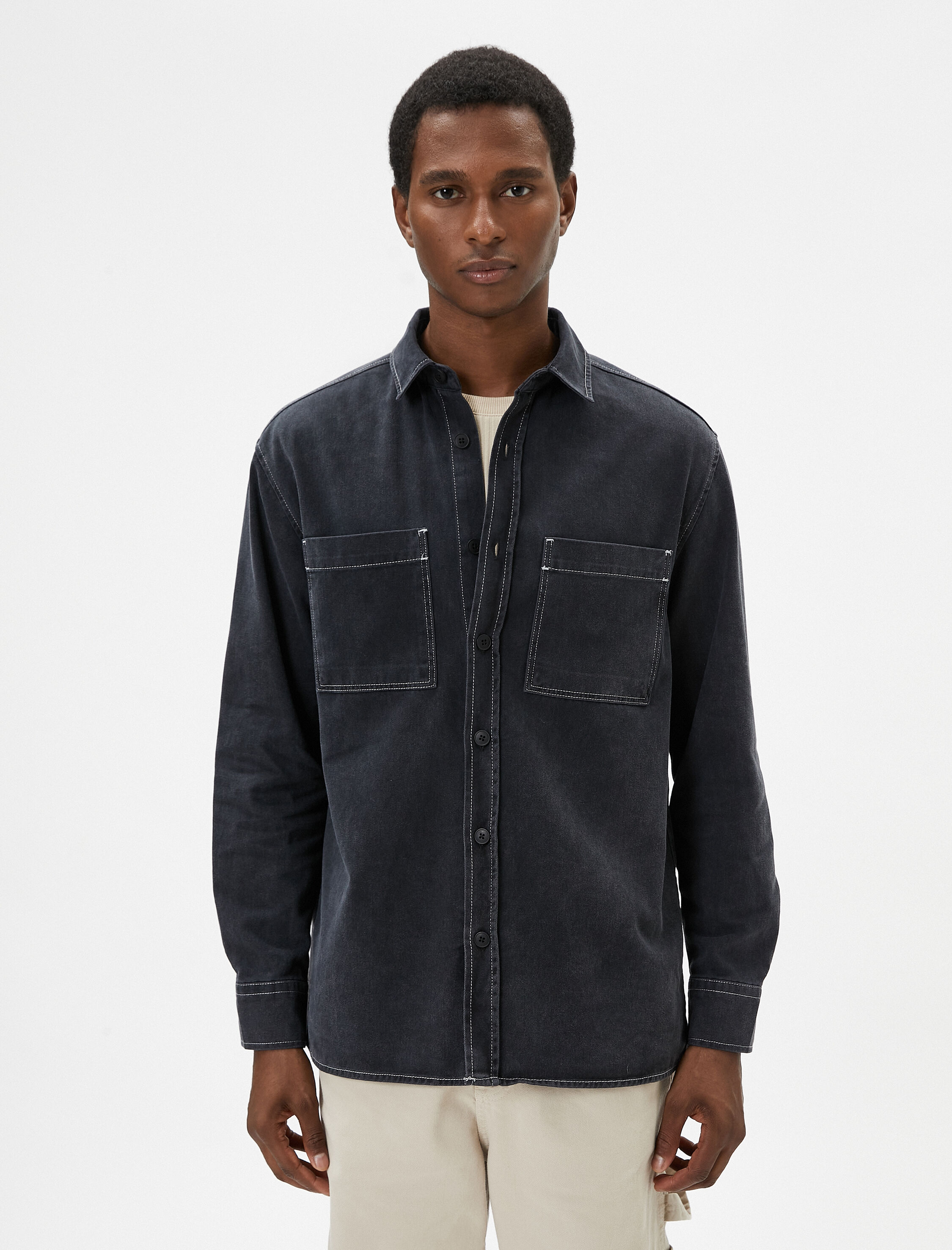   Yıkamalı Gömlek Uzun Kollu Klasik Yaka Cep Detaylı Regular Fit