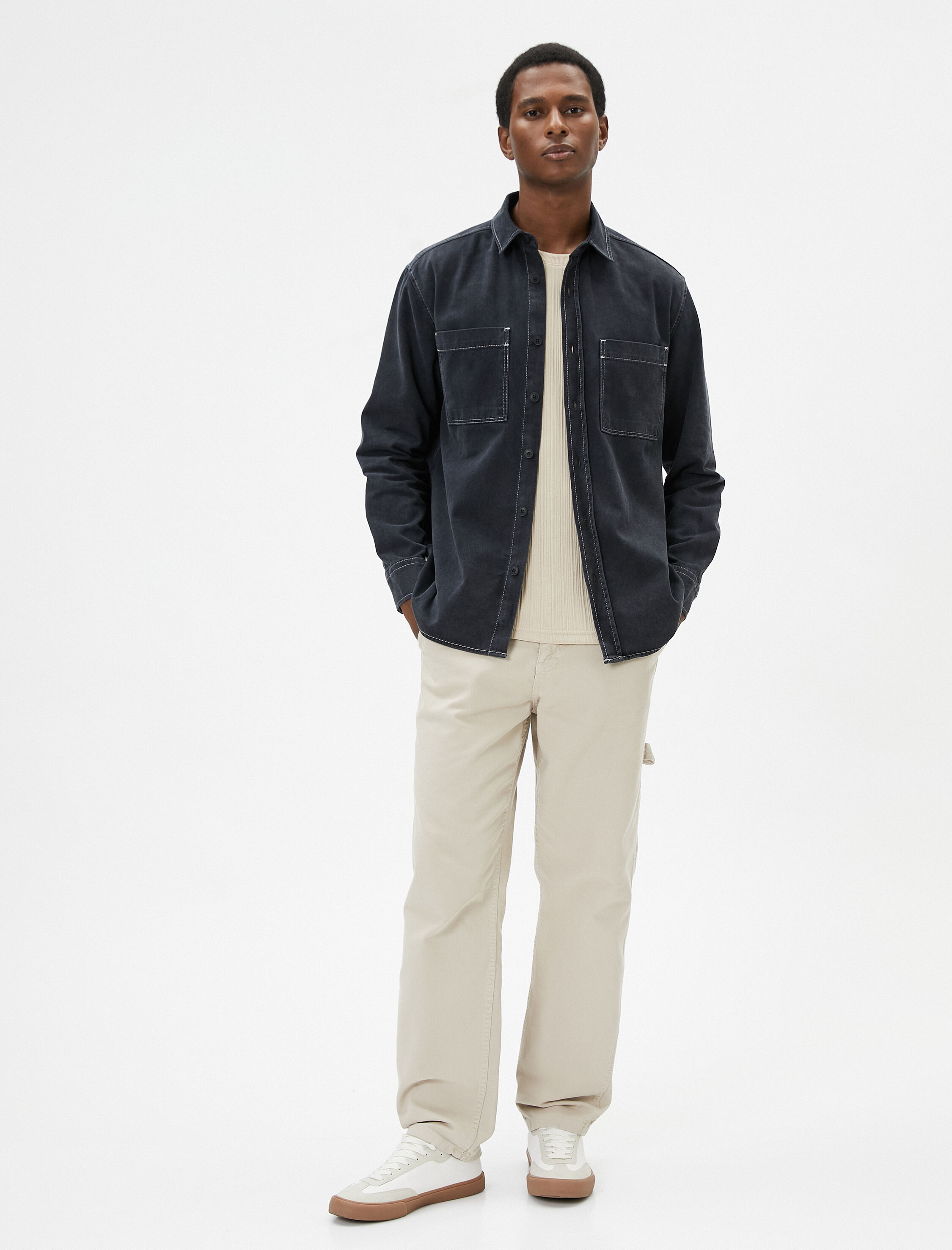   Yıkamalı Gömlek Uzun Kollu Klasik Yaka Cep Detaylı Regular Fit