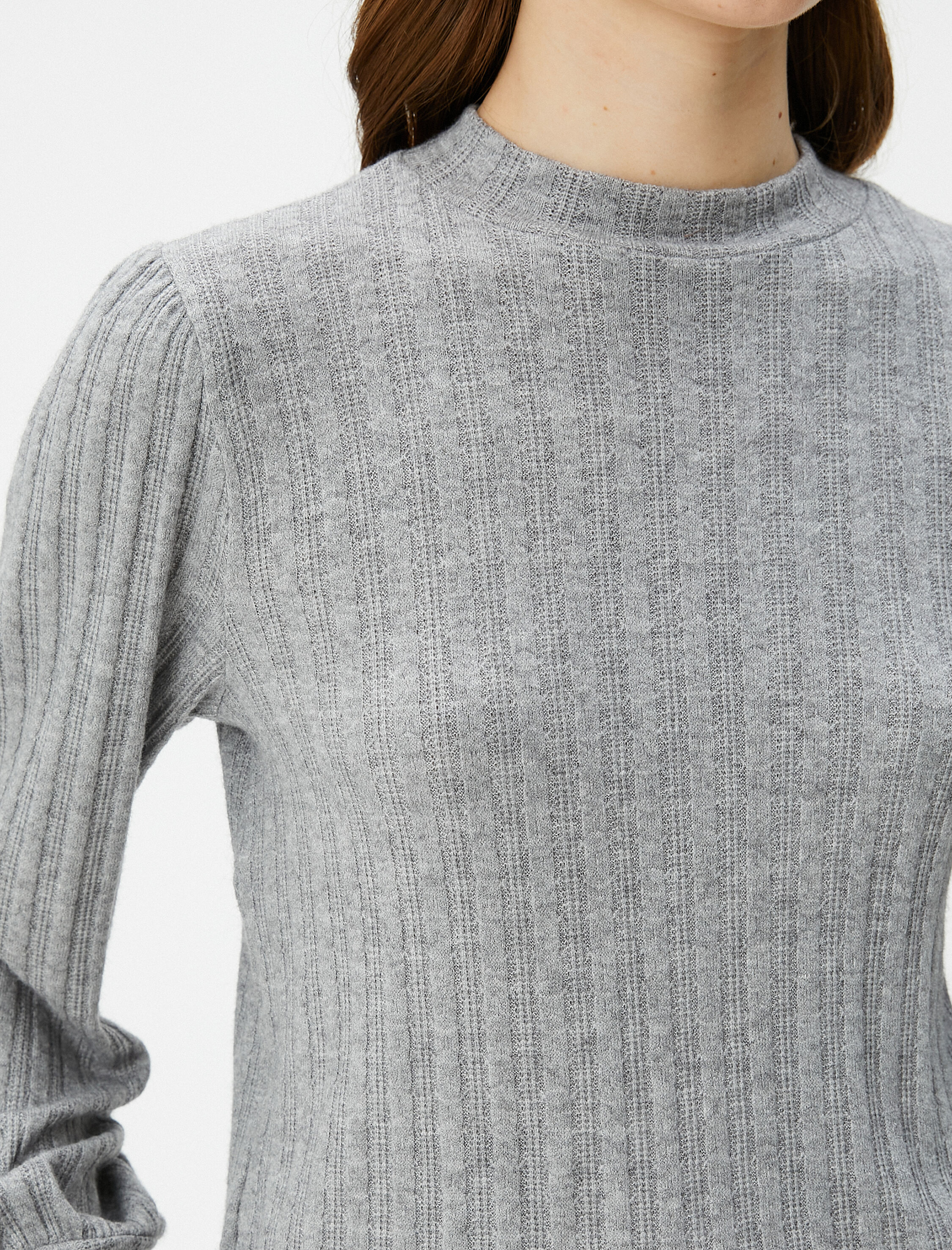   Uzun Balon Kol Kazak Dik Yaka Yumuşak Dokulu