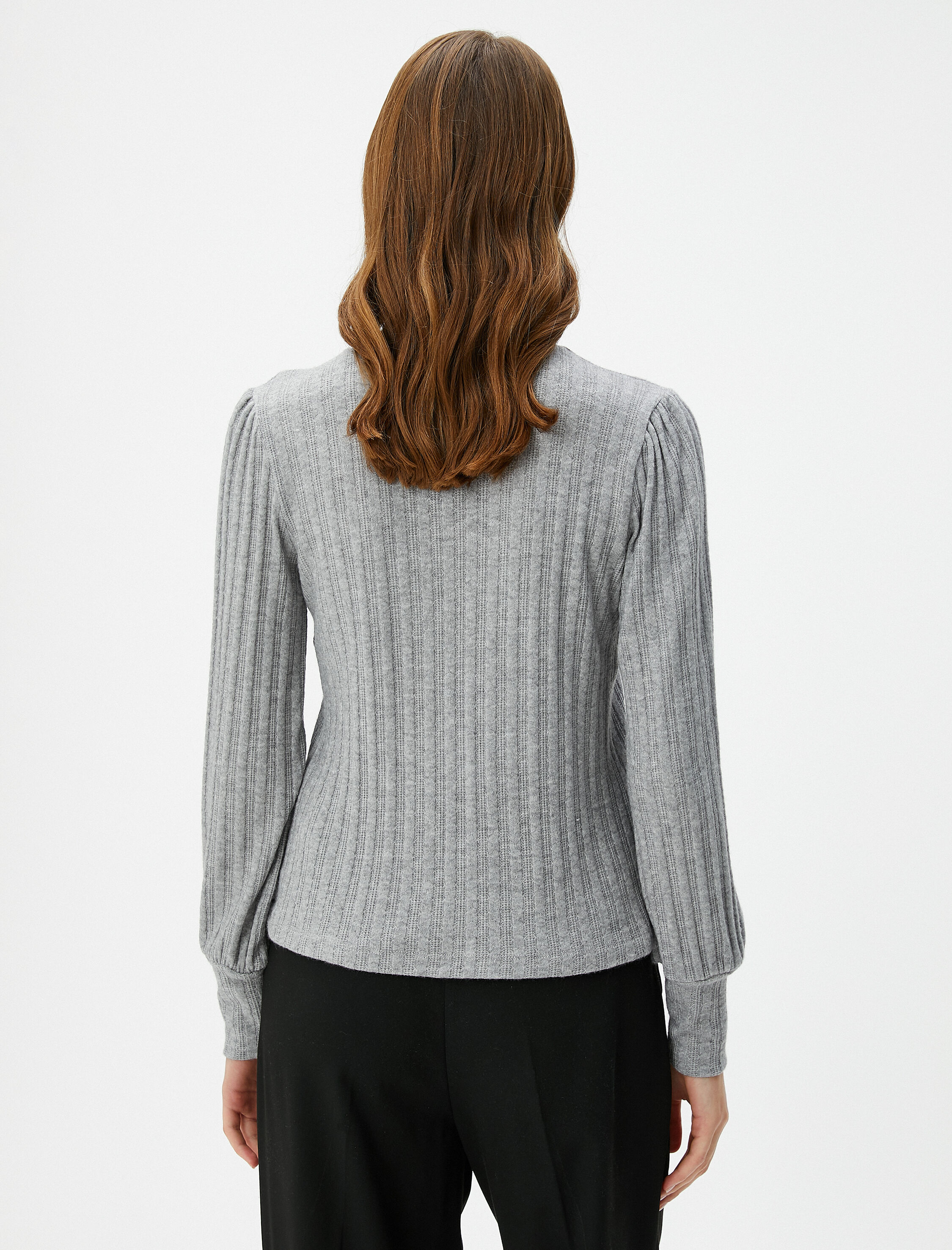   Uzun Balon Kol Kazak Dik Yaka Yumuşak Dokulu