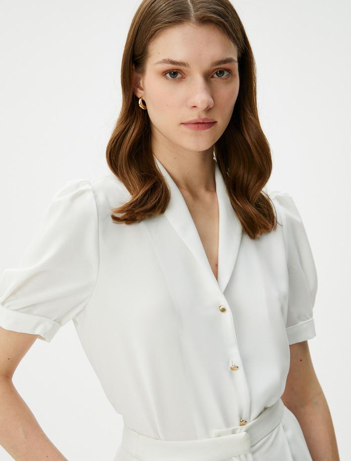  Balon Kol Gömlek Vatka Görünümlü Mini Yaka