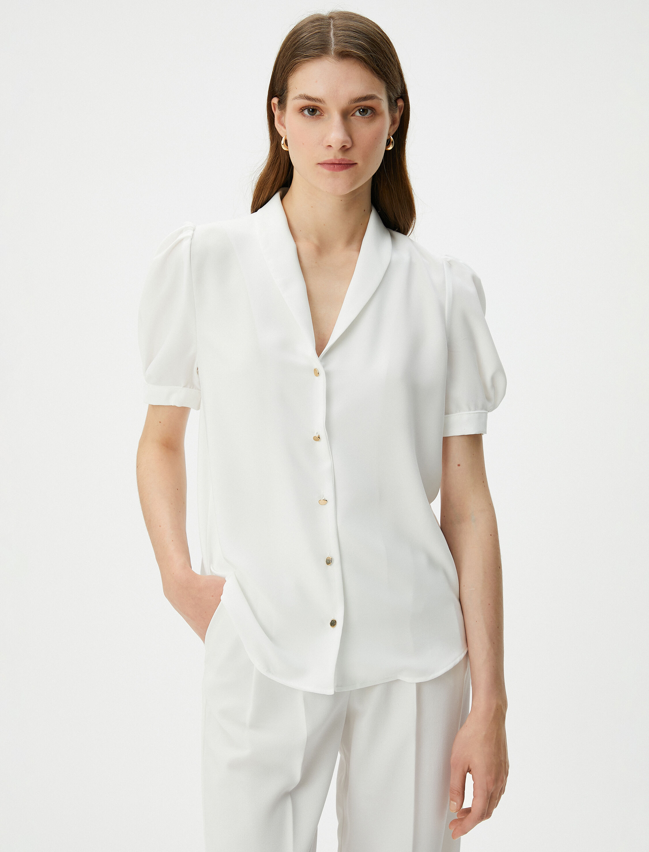   Balon Kol Gömlek Vatka Görünümlü Mini Yaka