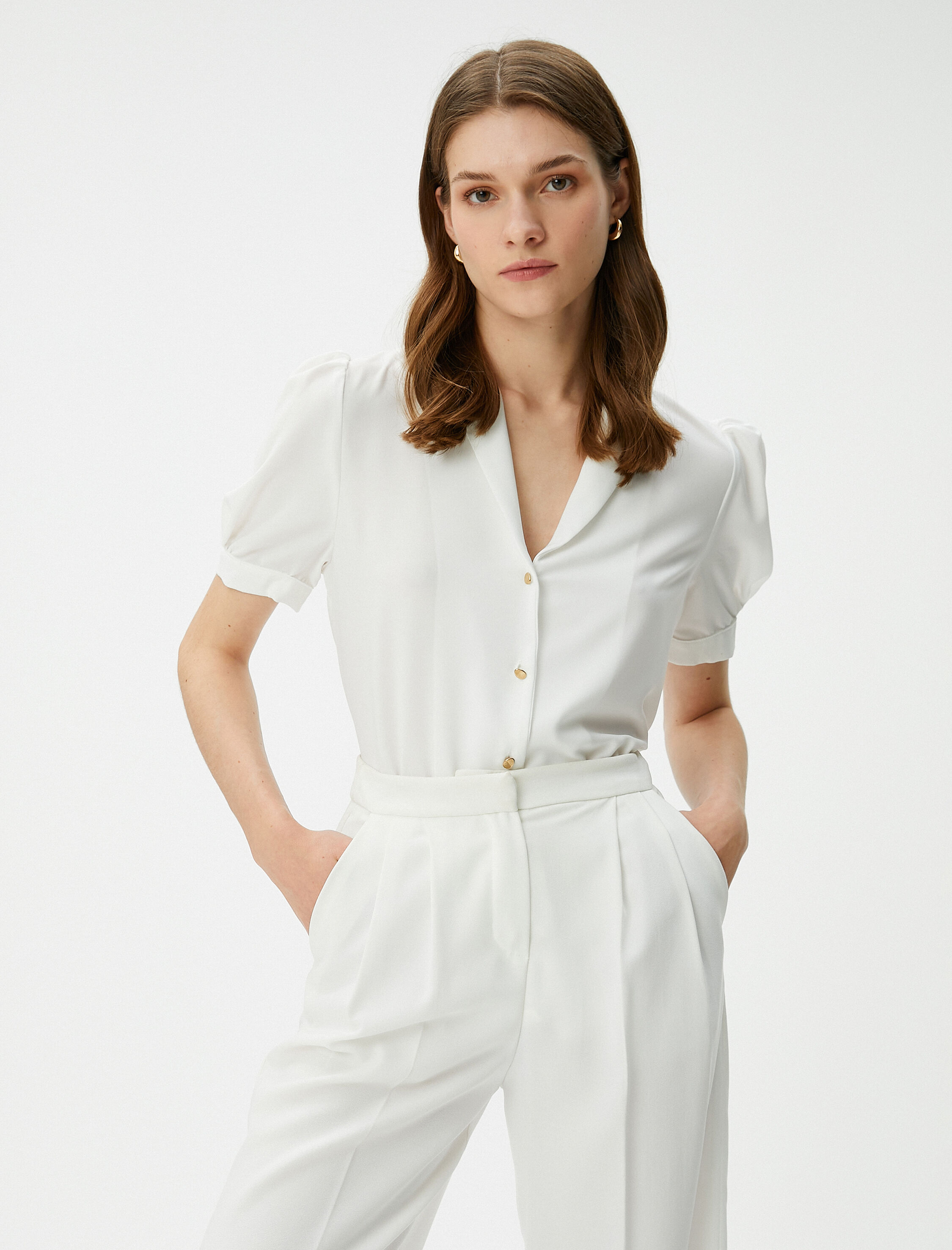   Balon Kol Gömlek Vatka Görünümlü Mini Yaka