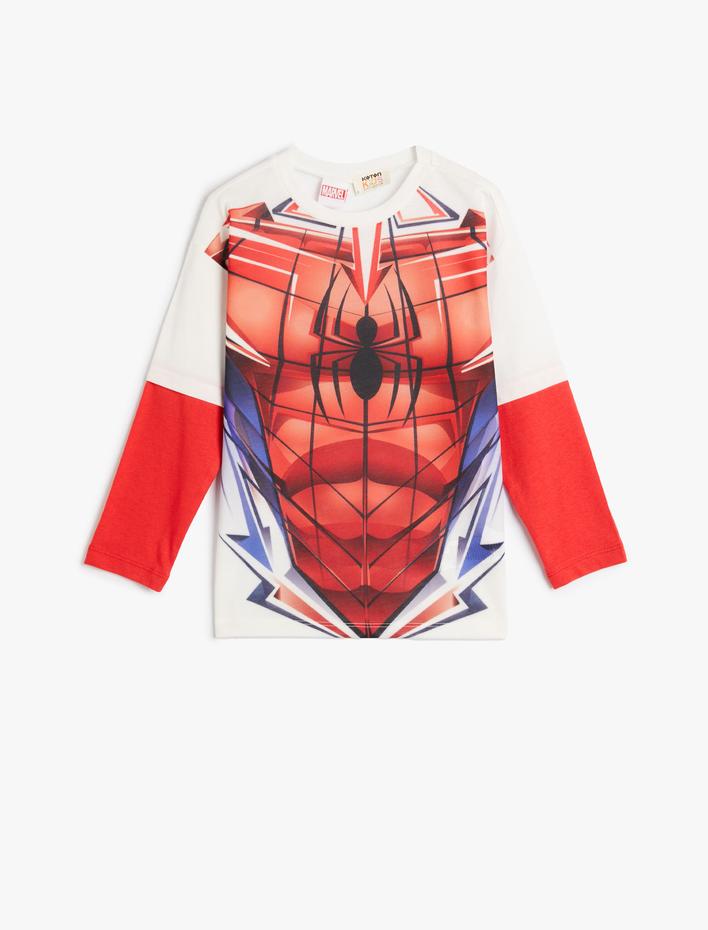 Erkek Çocuk Spiderman Tişört Lisanslı Uzun Kollu Bisiklet Yaka Baskılı Pamuklu
