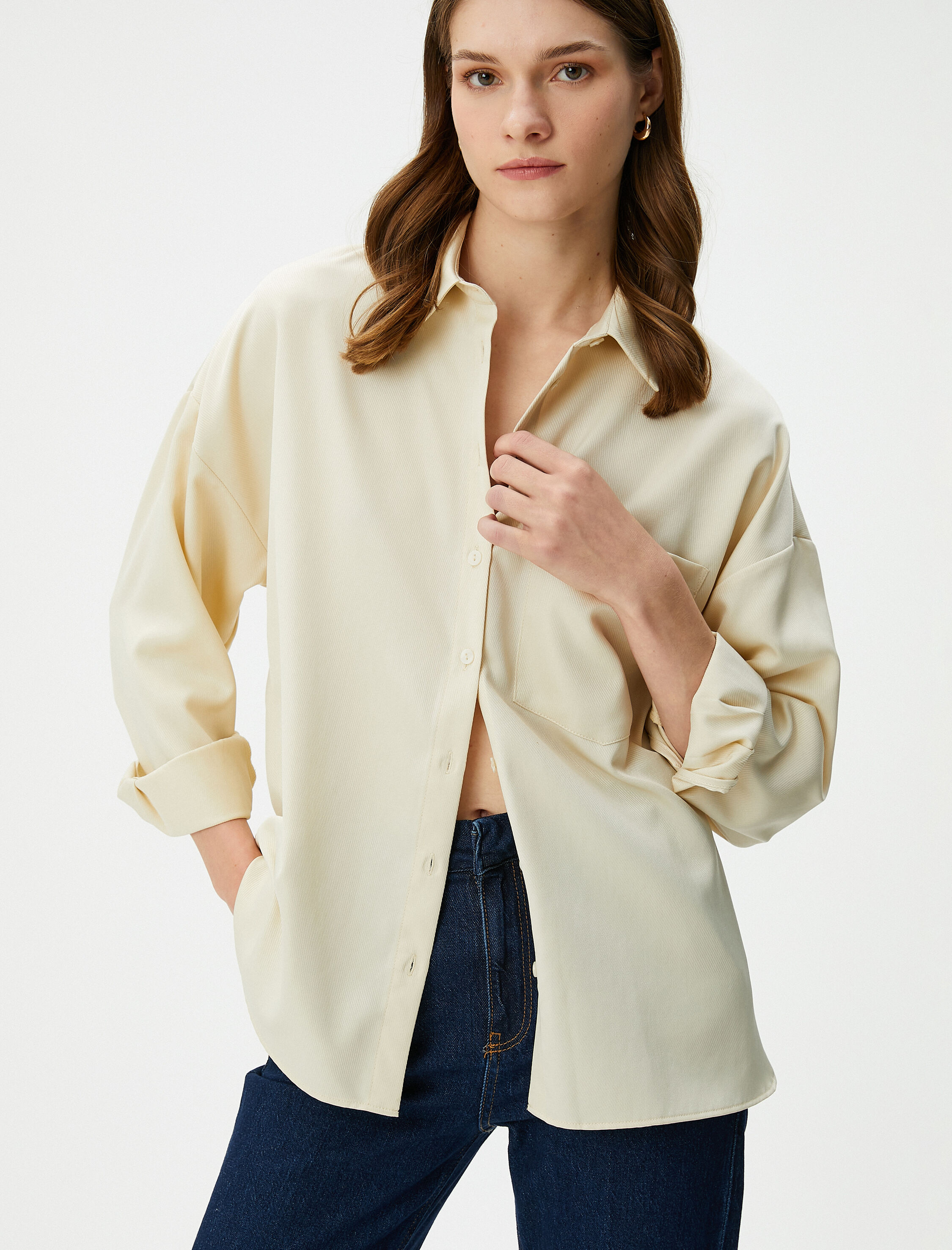   Uzun Kollu Gömlek Düğmeli Cep Detaylı Regular Fit