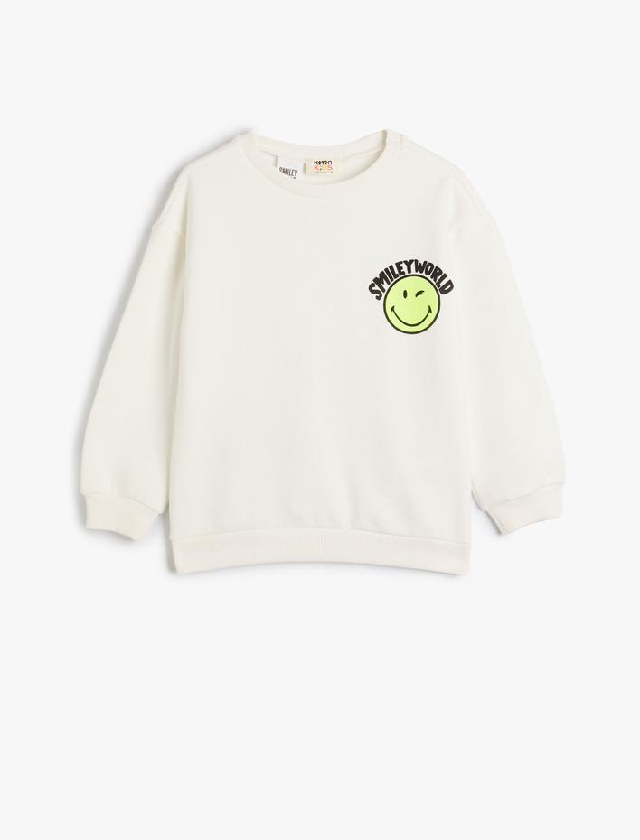 Kız Çocuk SmileyWorld® Sweatshirt Lisanslı Şardonlu Uzun Kollu Bisiklet Yaka