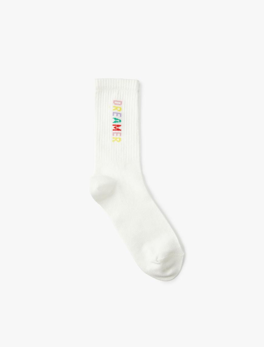  Kadın Soket Çorap Slogan Desenli