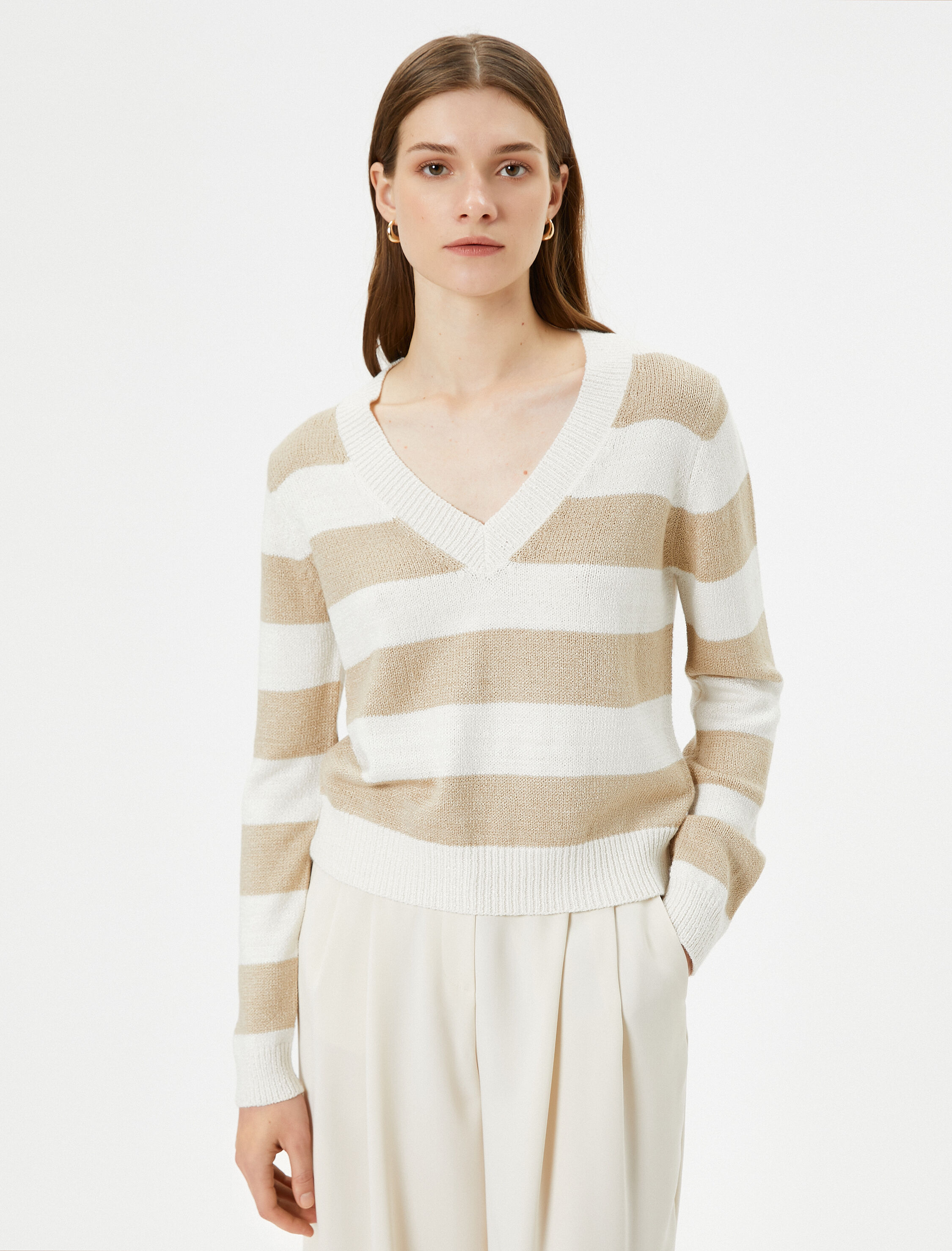   V Yaka Kazak Triko Uzun Kollu