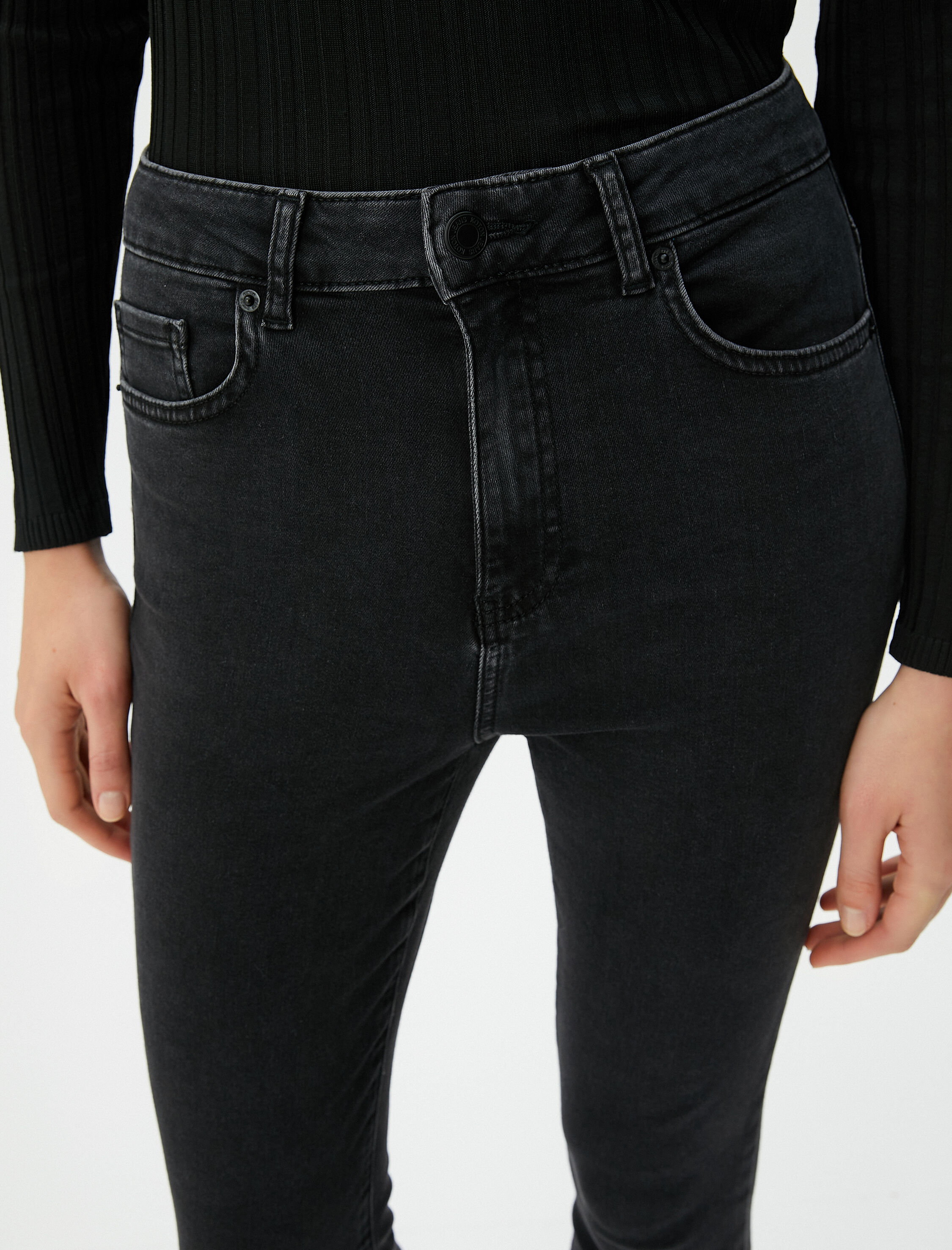   Yüksek Bel Kot Pantolon Dar Paça Dar Kesim - Carmen Jean