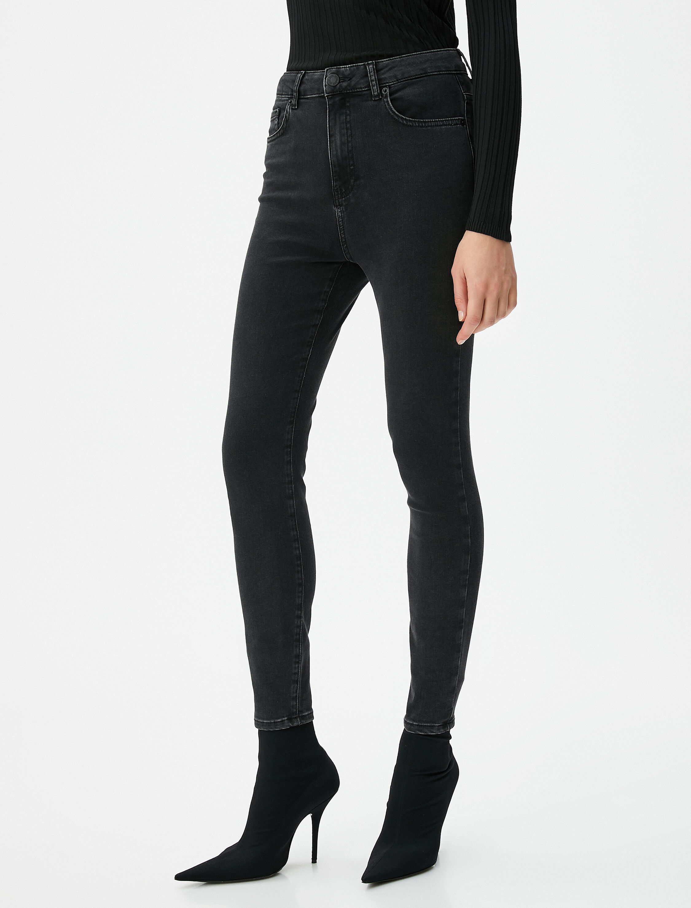   Yüksek Bel Kot Pantolon Dar Paça Dar Kesim - Carmen Jean