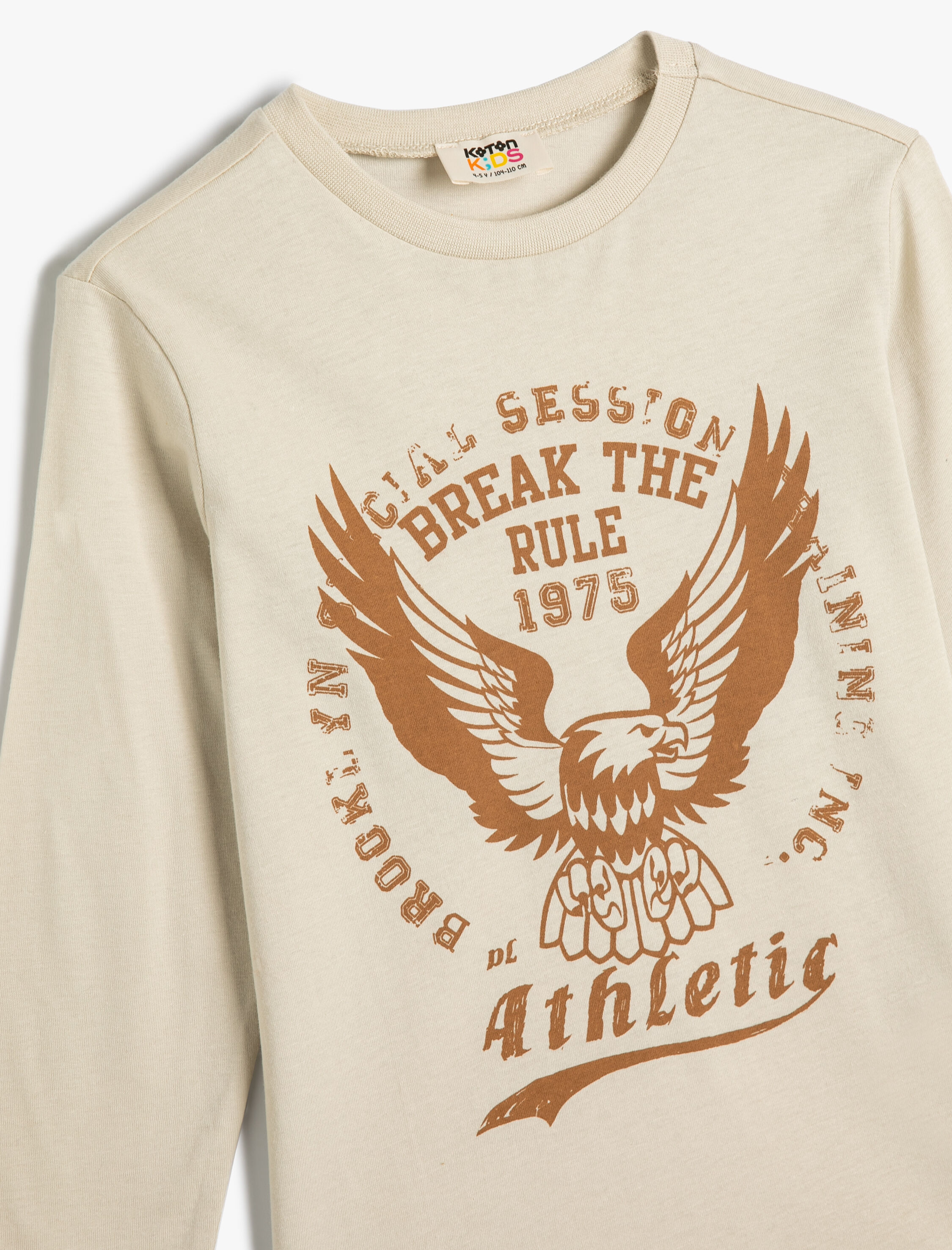  Erkek Çocuk Kolej Baskılı Tişört Uzun Kollu Bisiklet Yaka Pamuklu