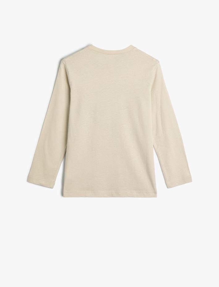 Erkek Çocuk Kolej Baskılı Tişört Uzun Kollu Bisiklet Yaka Pamuklu