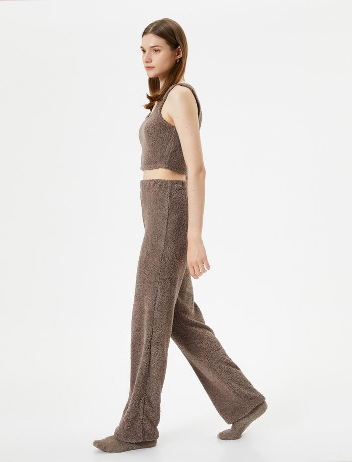  Polar Pijama Altı Beli Lastikli Düz Paça