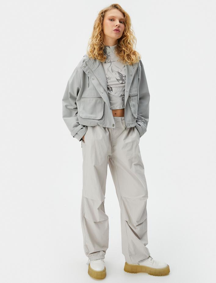  Kapşonlu Mont Fermuarlı Çıtçıt Kapamalı Cepli