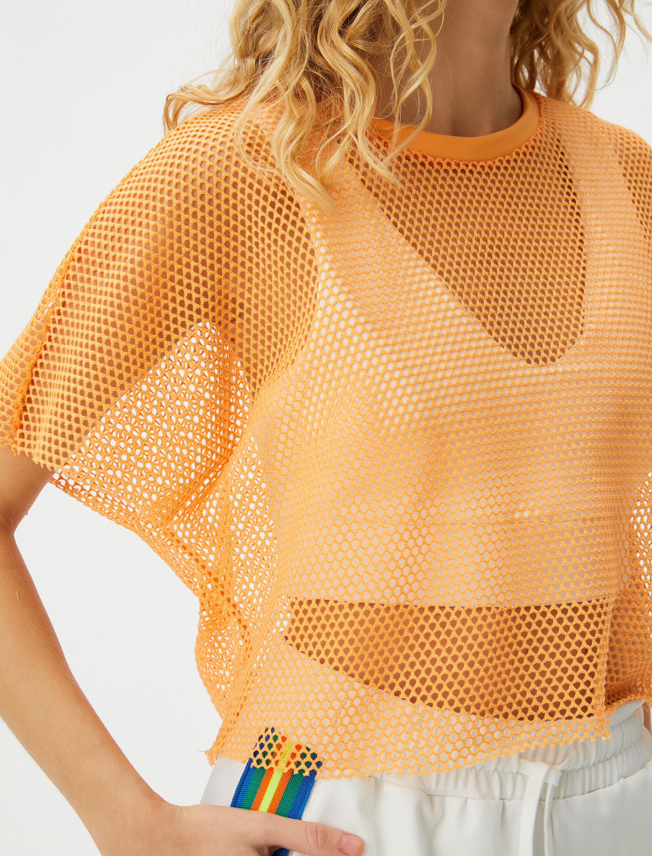   File Tişört Yarasa Kol Bisiklet Yaka Bol Kalıp