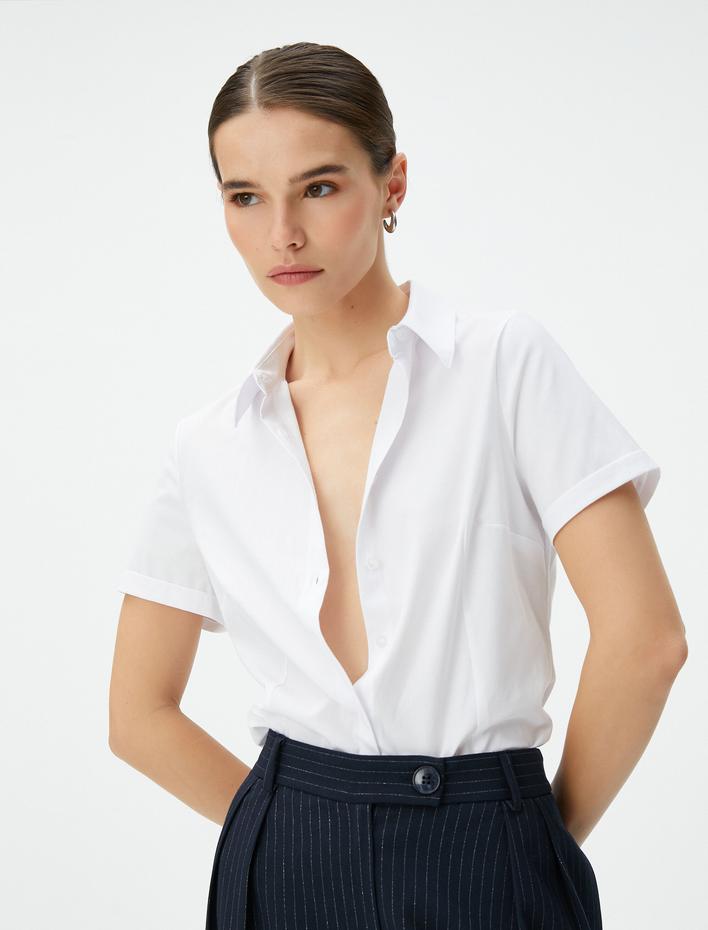  Kısa Kollu Gömlek Klasik Slim Fit Düğmeli
