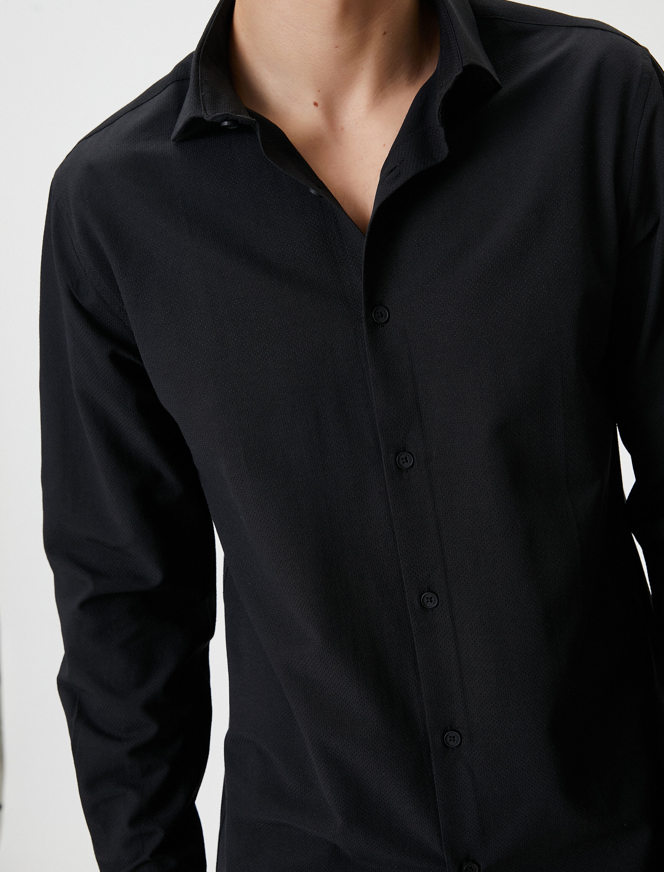   Slim Fit Gömlek Yarım İtalyan Yaka Düğmeli Dokulu