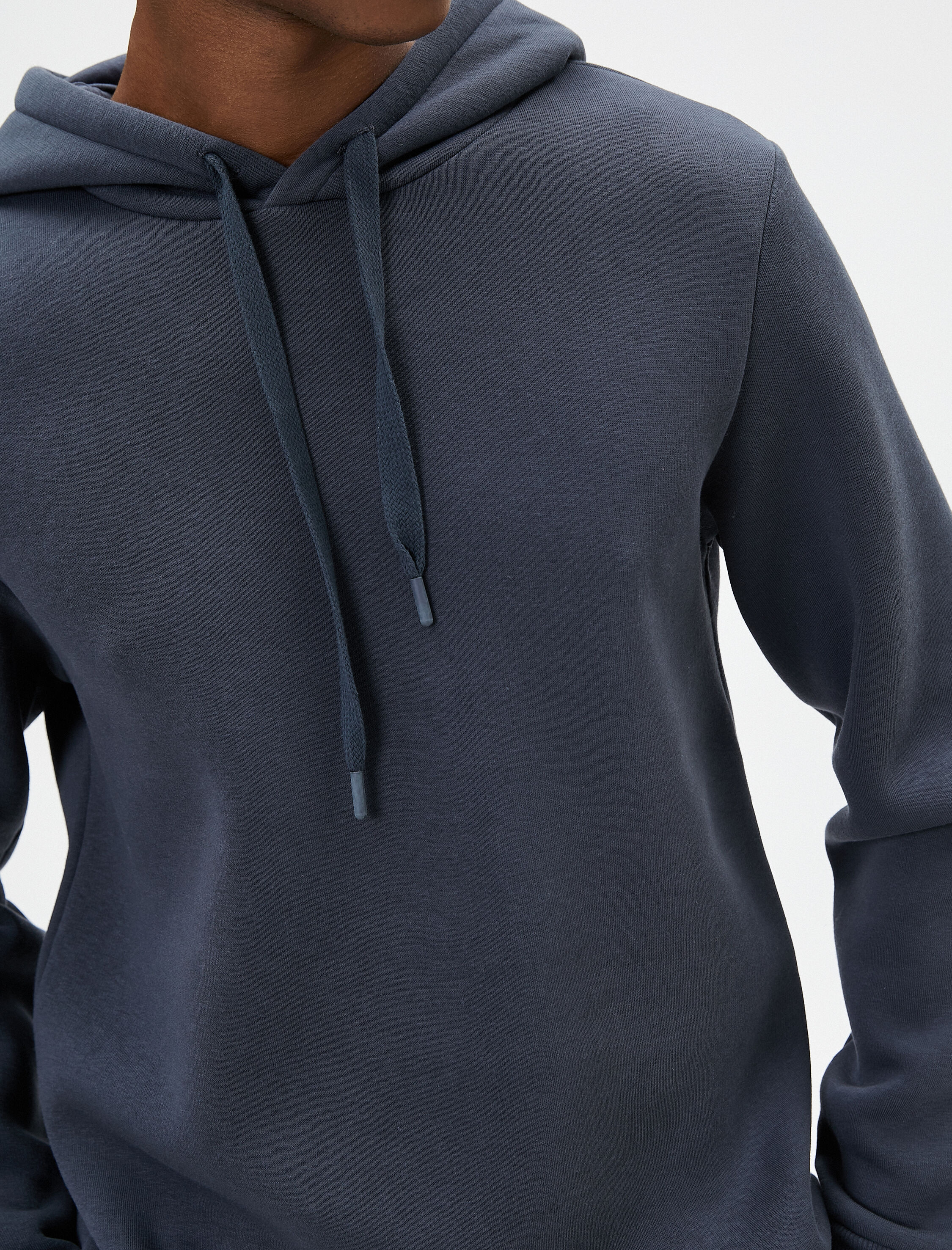   Basic Kapşonlu Sweatshirt Uzun Kollu Ribanalı Şardonlu