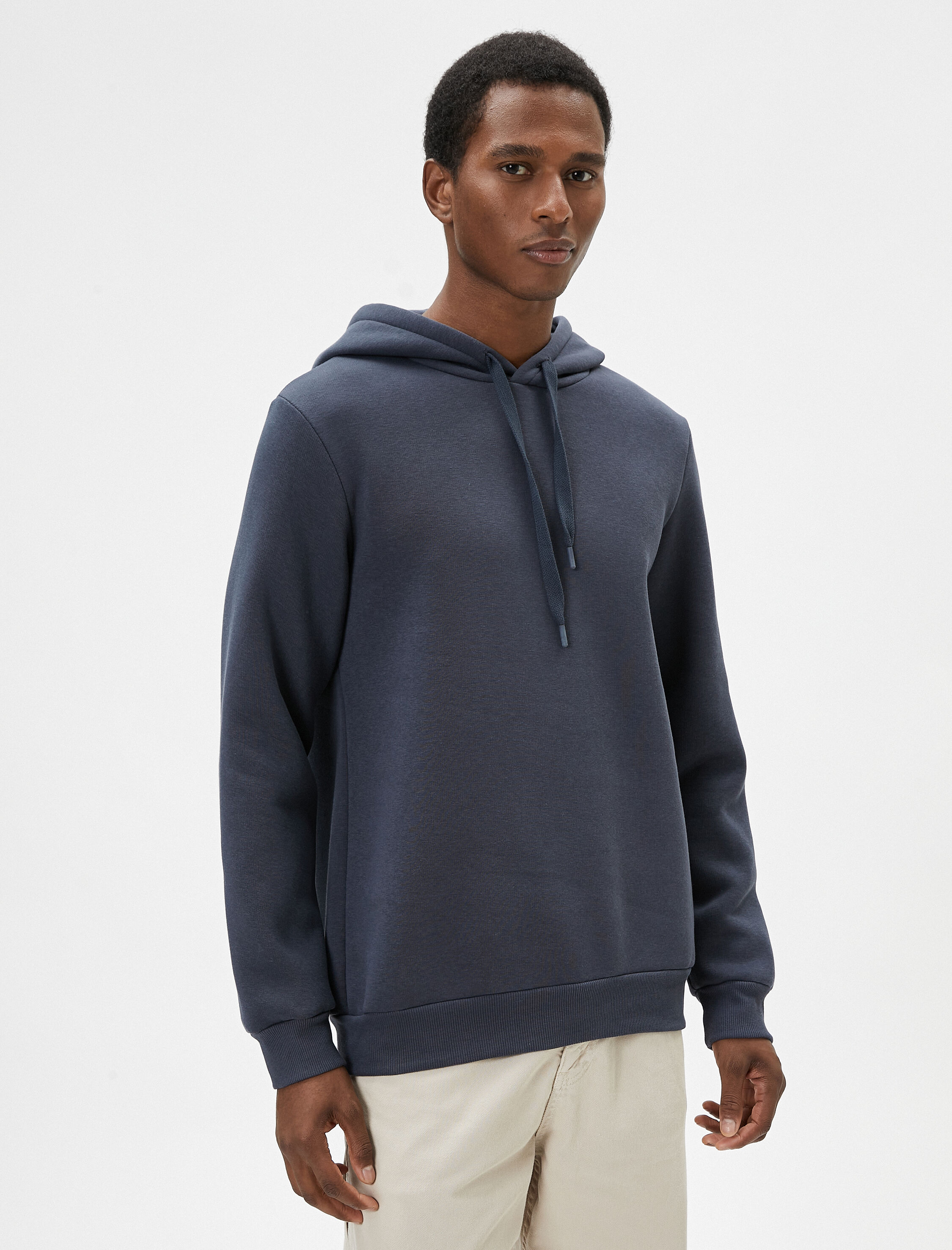   Basic Kapşonlu Sweatshirt Uzun Kollu Ribanalı Şardonlu