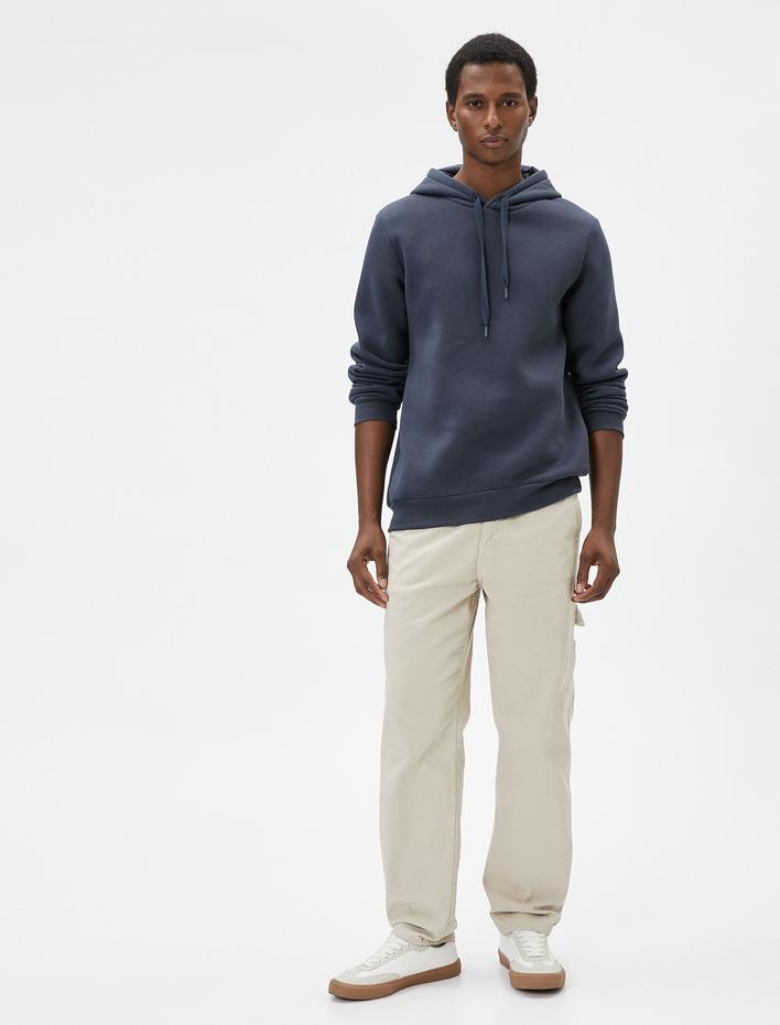  Basic Kapşonlu Sweatshirt Uzun Kollu Ribanalı Şardonlu