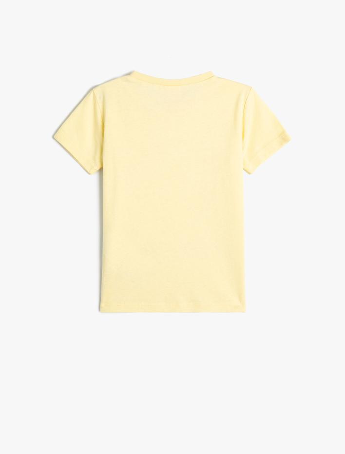 Kız Bebek Tişört Kısa Kollu Kedi Baskılı Bisiklet Yaka Pamuklu