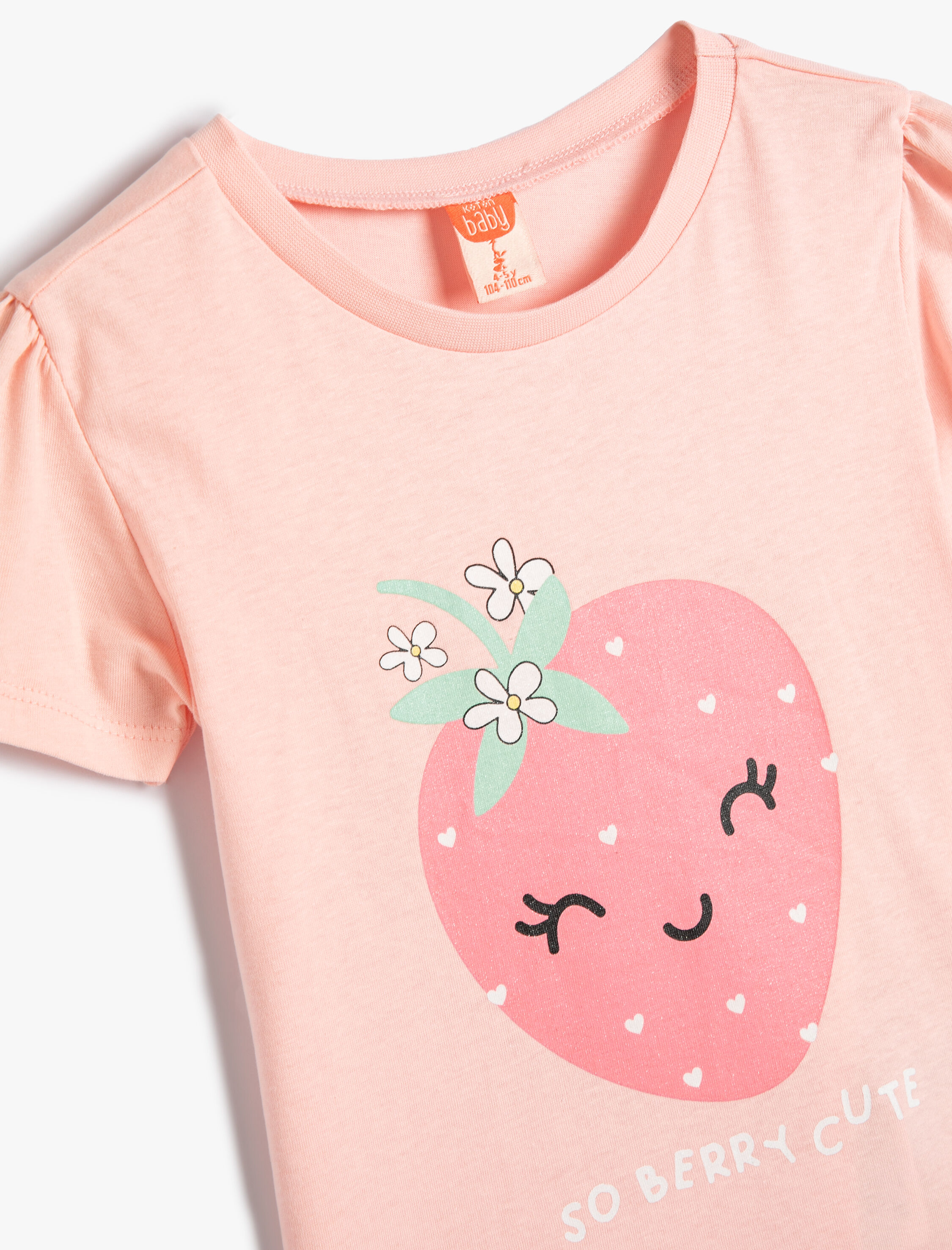  Kız Bebek Çilek Baskılı Tişört Kısa Kollu Bisiklet Yaka Pamuklu