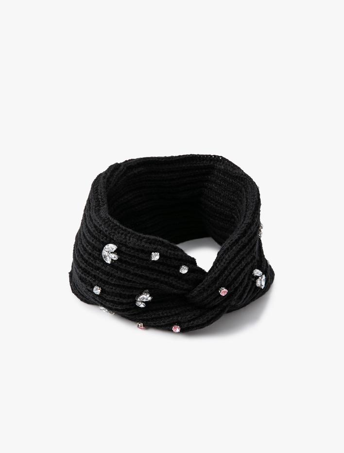 Kadın Saç Bandı Düğüm Detaylı Taşlı Kadife Lastikli, düğüm detaylı, kadife saç bandı.