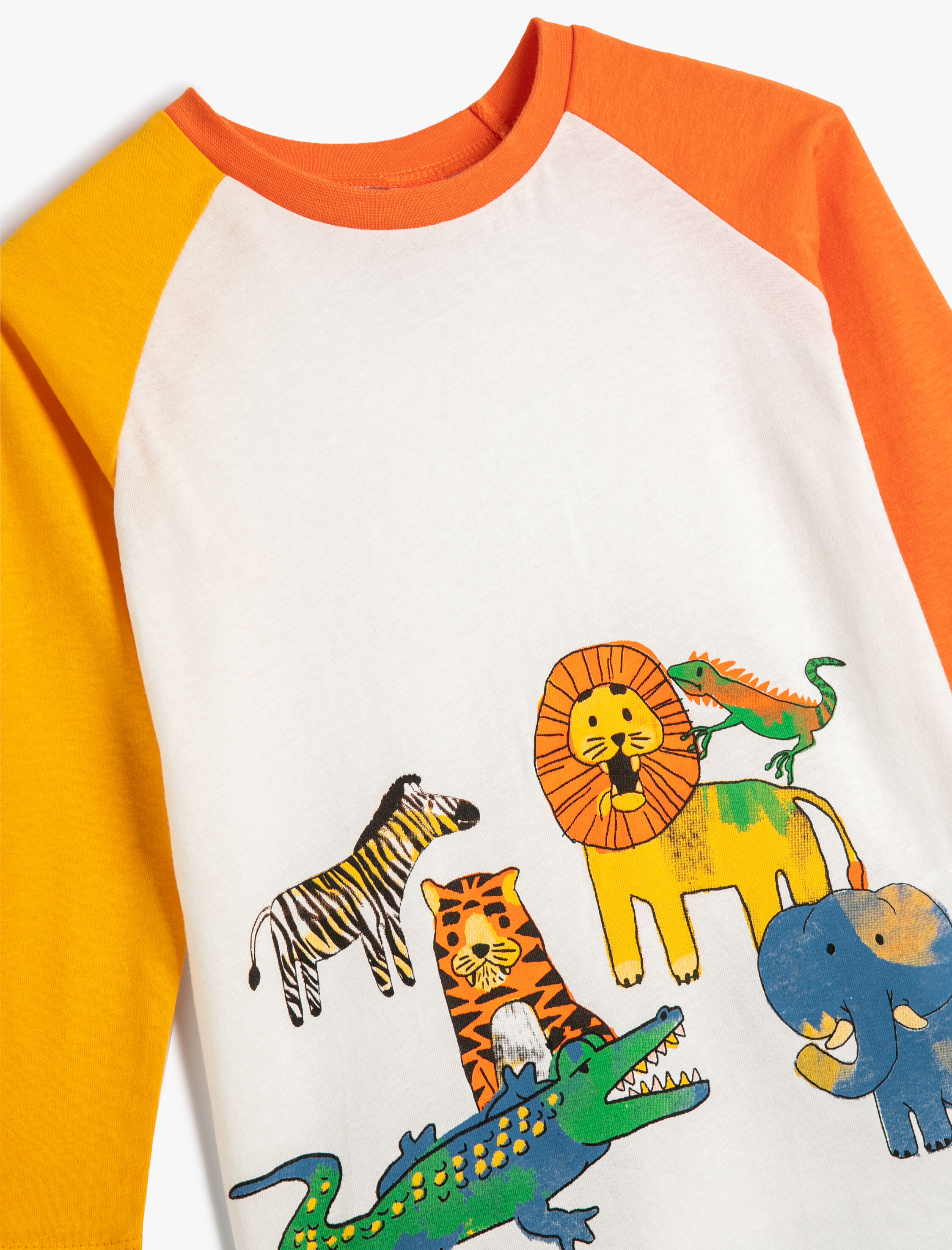  Erkek Bebek Hayvanlar Baskılı Tişört Uzun Kollu Bisiklet Yaka