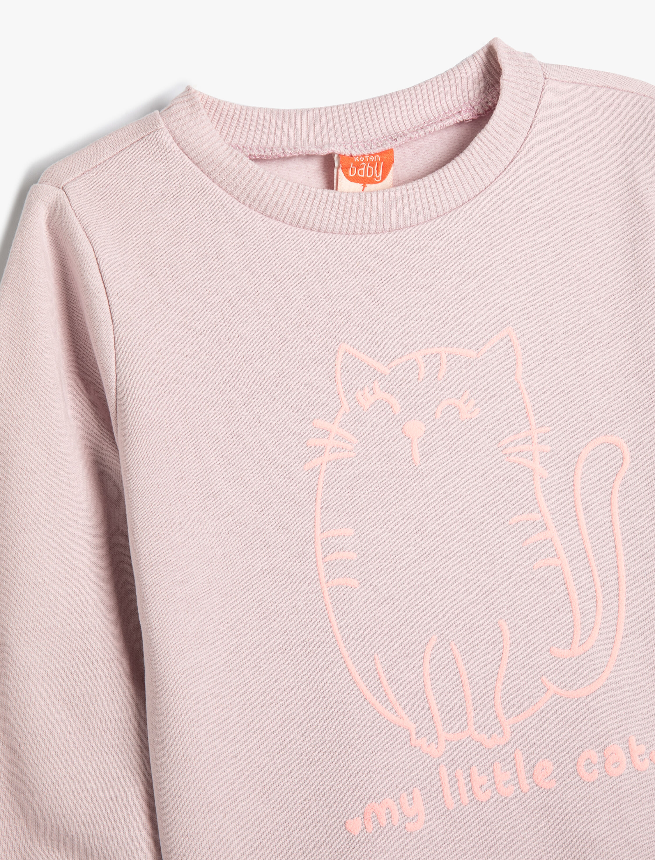  Kız Bebek Sweatshirt Kedi Baskılı Uzun Kollu Bisiklet Yaka Pamuklu Şardonlu