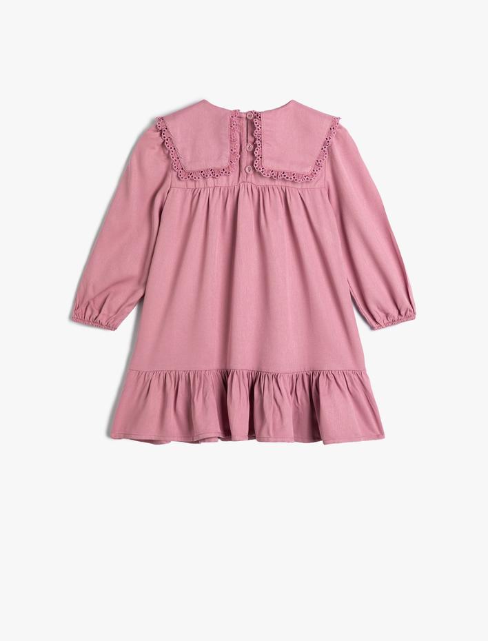 Kız Bebek Elbise Uzun Kollu Bebe Yaka Fisto Detaylı Manşetleri Lastikli