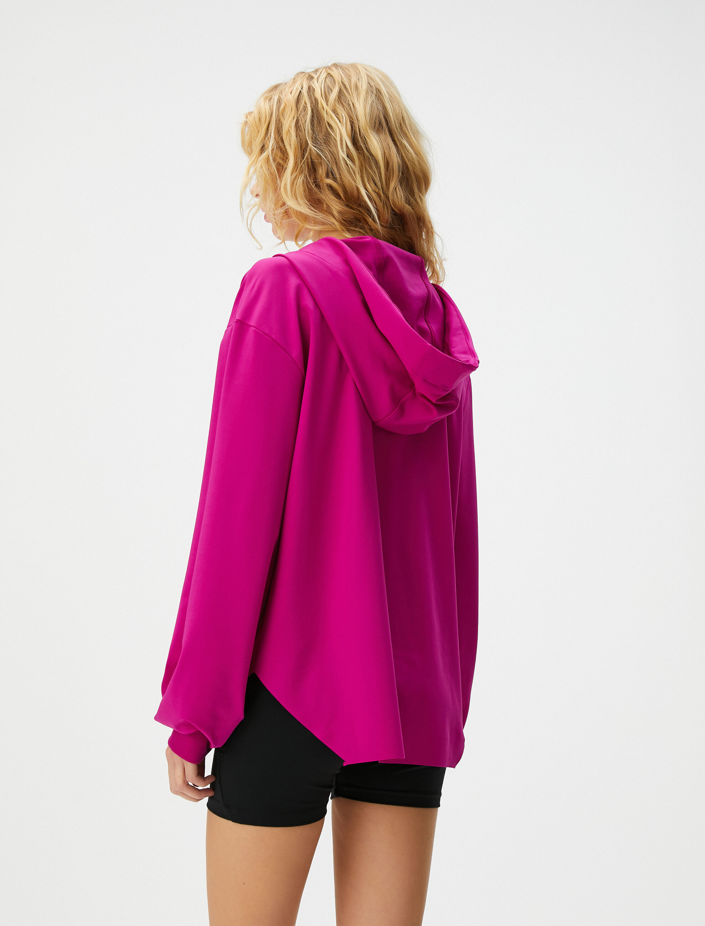   Kapüşonlu Spor Sweatshirt Yarım Fermuar Detaylı Uzun Kollu