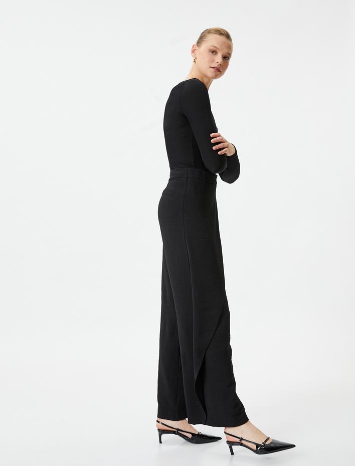  Bol Paça Pantolon Kapaklı Düğme Detaylı